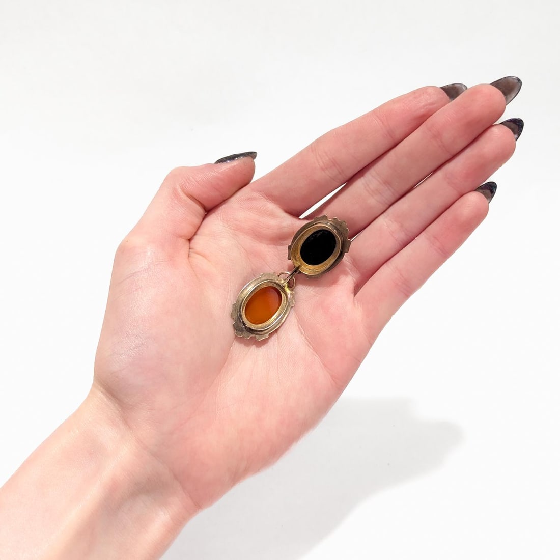 Antique Victorian 14k Gold & Agate Cabochon Double-Sided Locket Pendant - 4