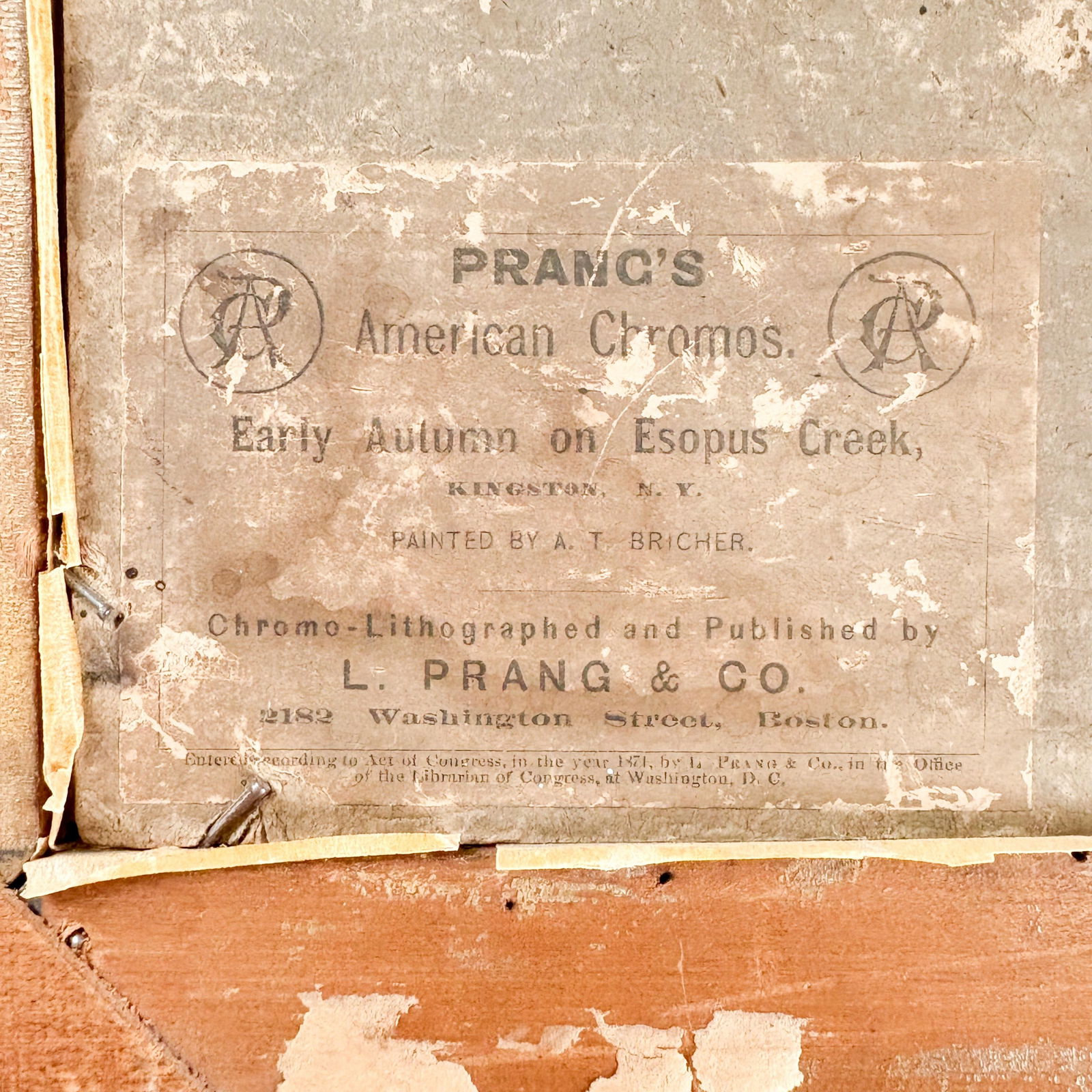 Alfred Thompson Bricher "Early Autumn on Esopus Creek" Framed Chromolithograph, 1871 L Prang & Co Pu - 10