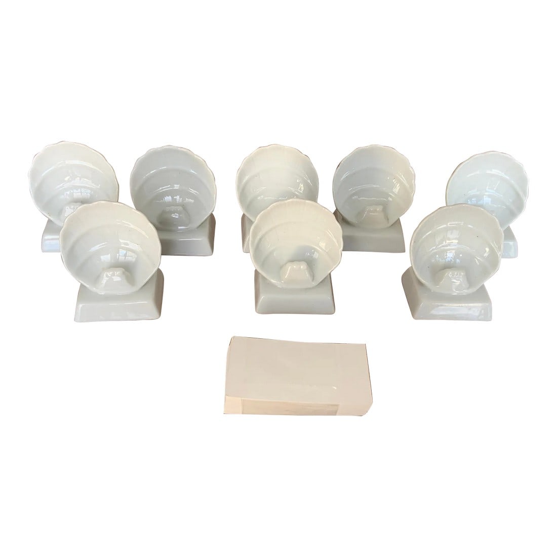 Vintage Porcelain Seashell Shaped Place Card Holders- Set of 8: Elevate your table scape with these lovelies styled after Fitz & Floyd. I think it's nice to know who is sitting with whom at your dinner party (wink) Condition: Original Condition Unaltered; Some