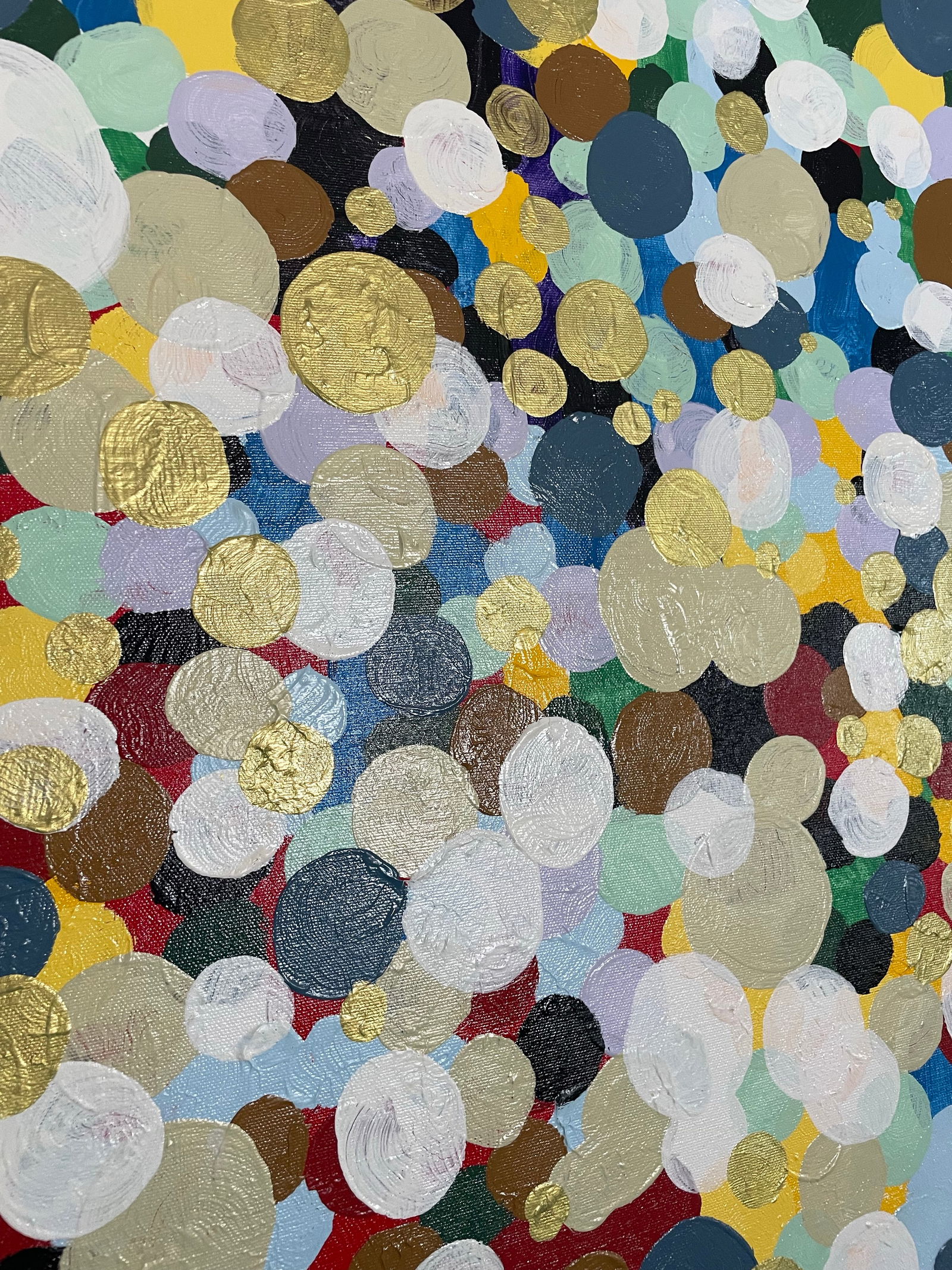 Large Abstract Oil Painting of Colorful Dots - 2