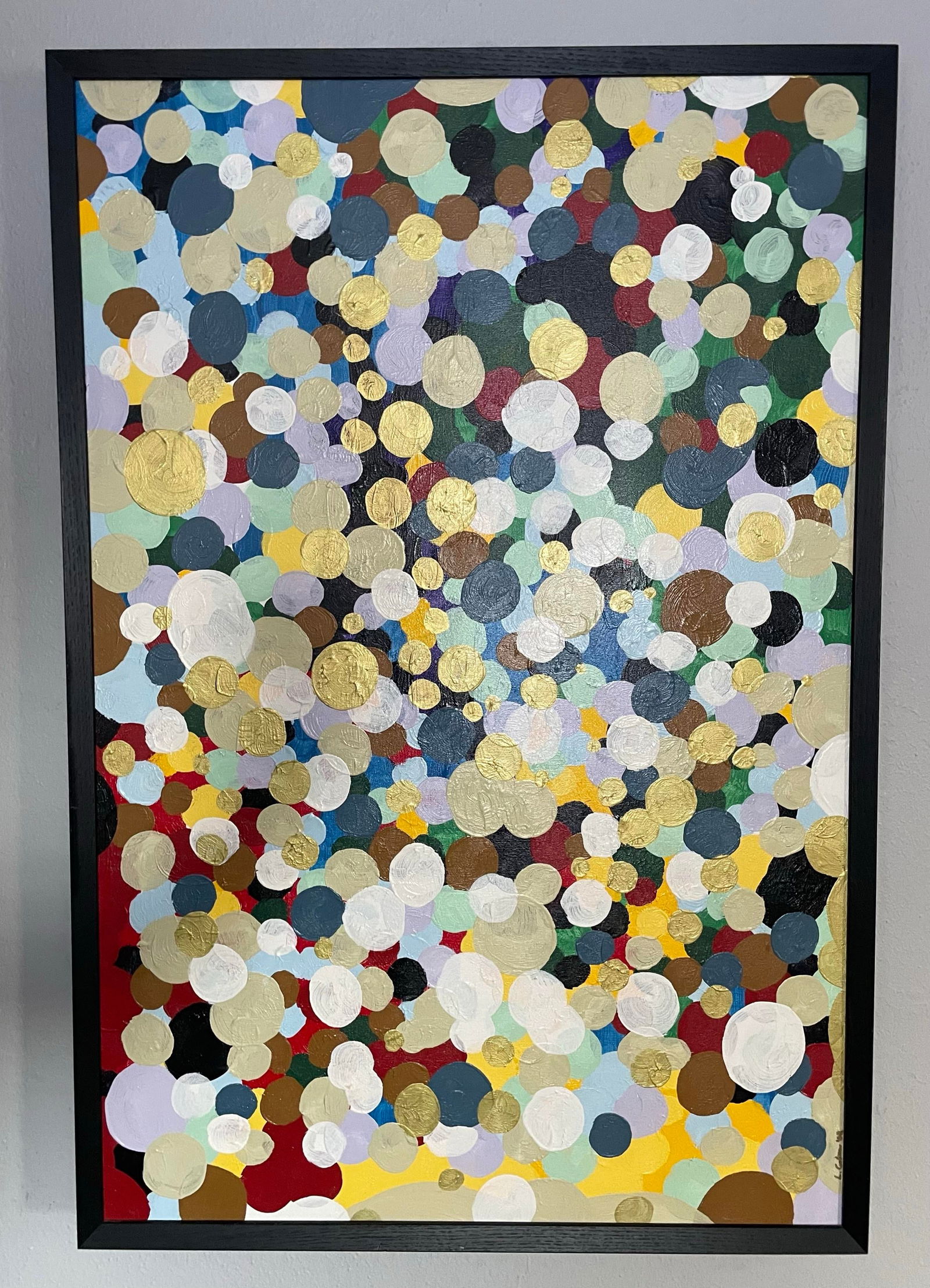 Large Abstract Oil Painting of Colorful Dots - 8