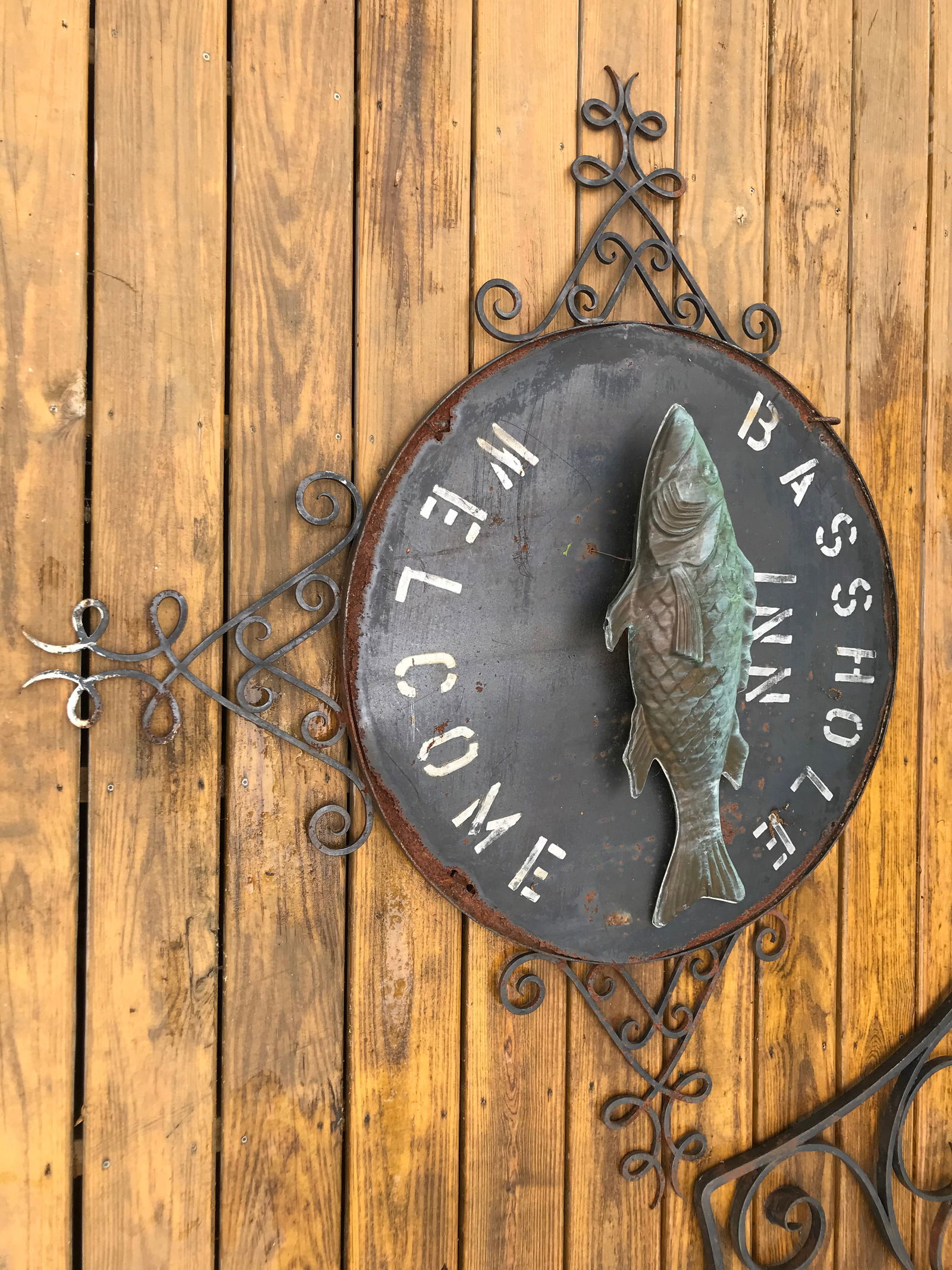 1920's Bass Hole Inn Wrought Iron Outdoor Sign - 10