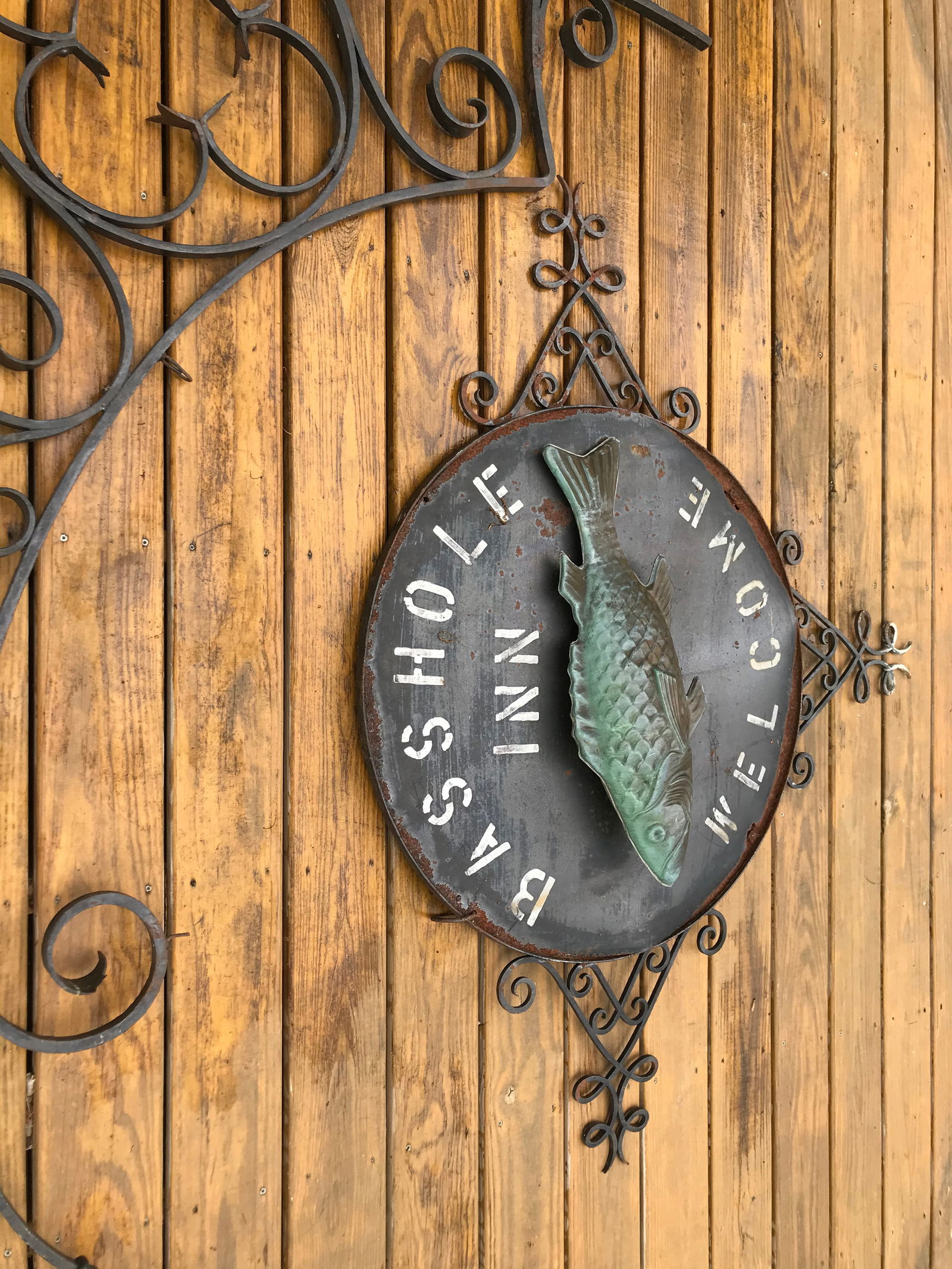 1920's Bass Hole Inn Wrought Iron Outdoor Sign - 11