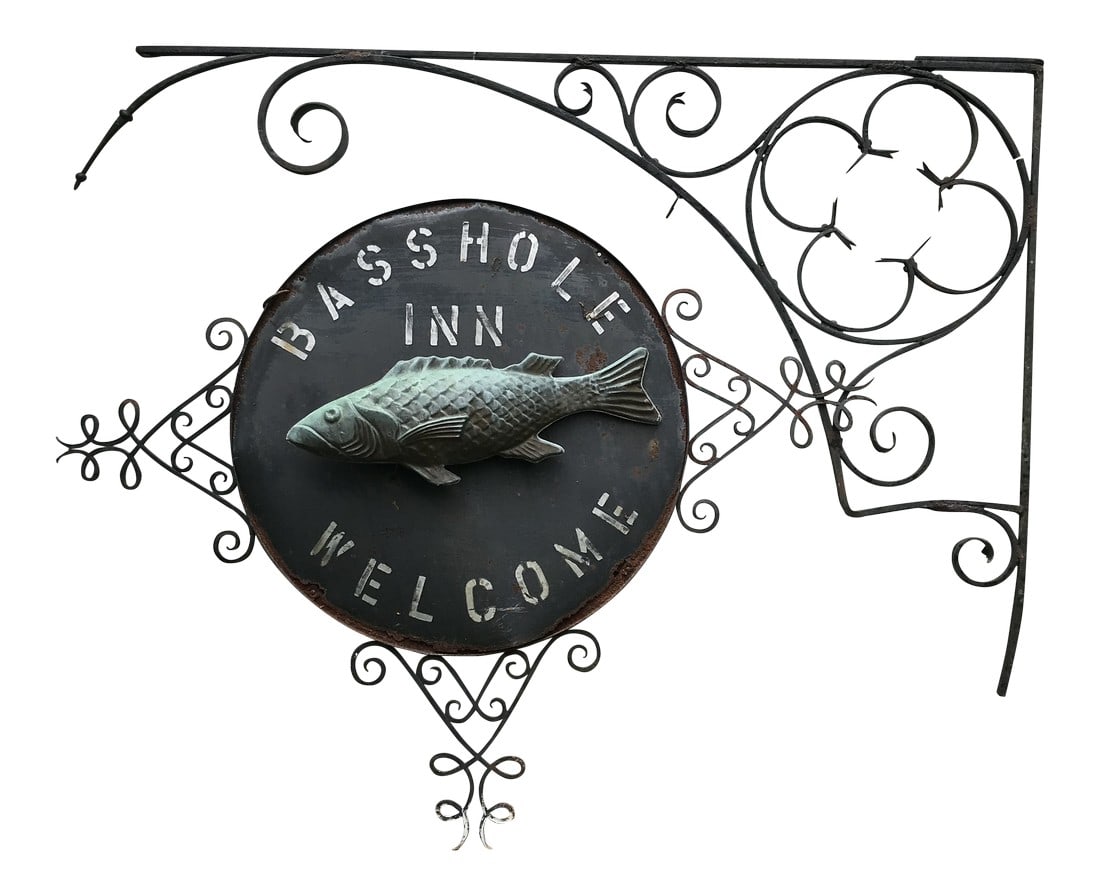 1920's Bass Hole Inn Wrought Iron Outdoor Sign (1 of 13)