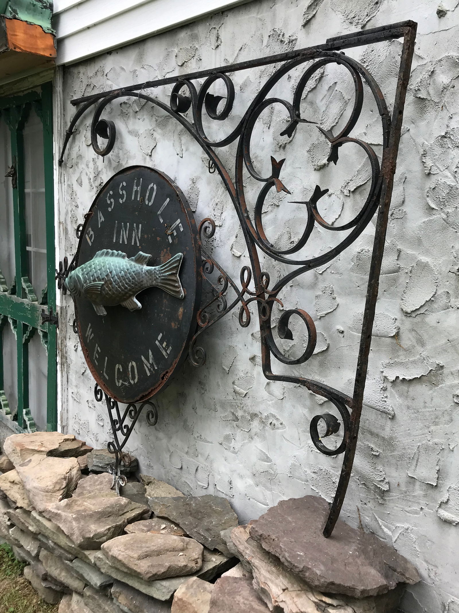 1920's Bass Hole Inn Wrought Iron Outdoor Sign - 3