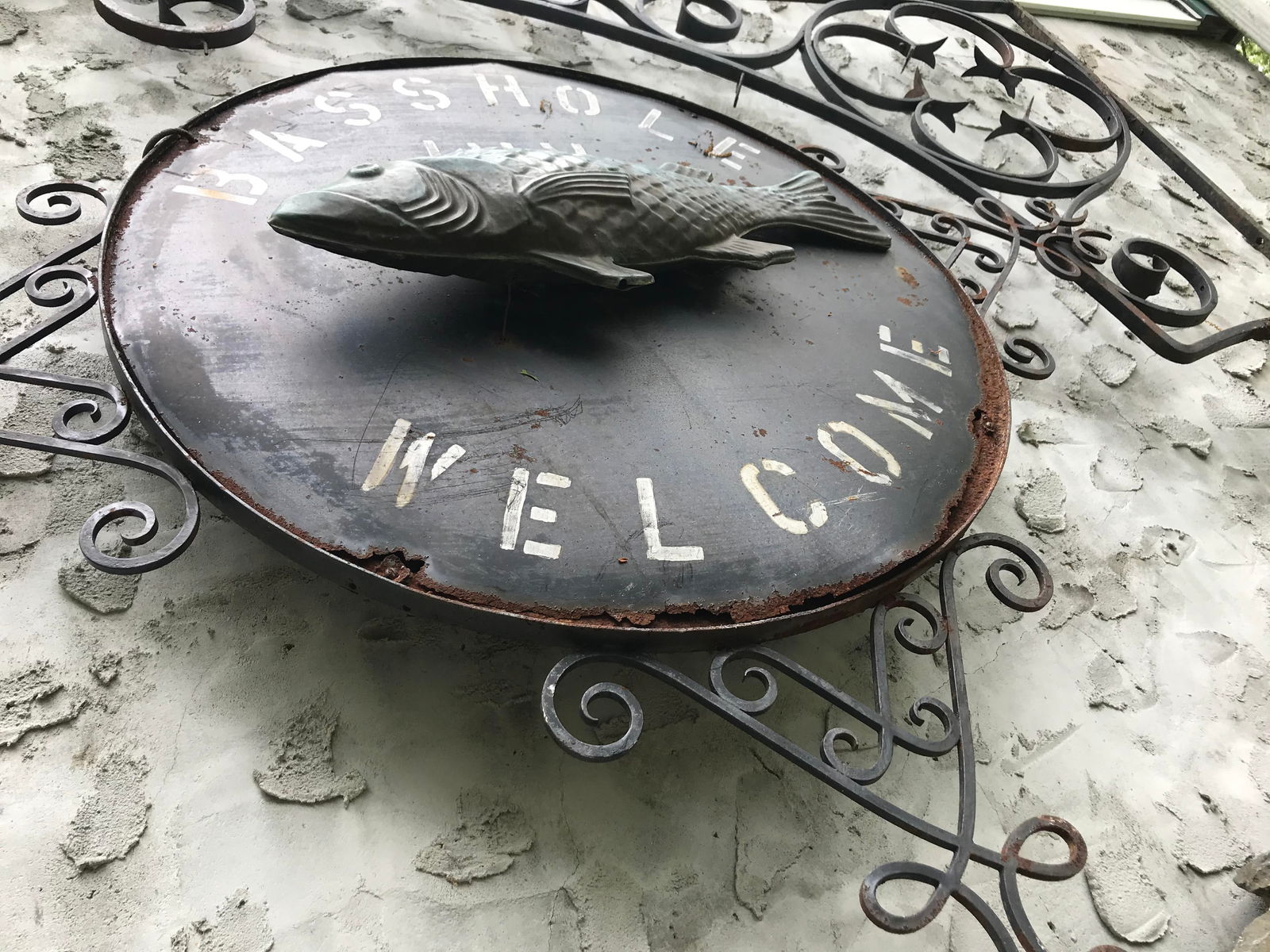 1920's Bass Hole Inn Wrought Iron Outdoor Sign - 4