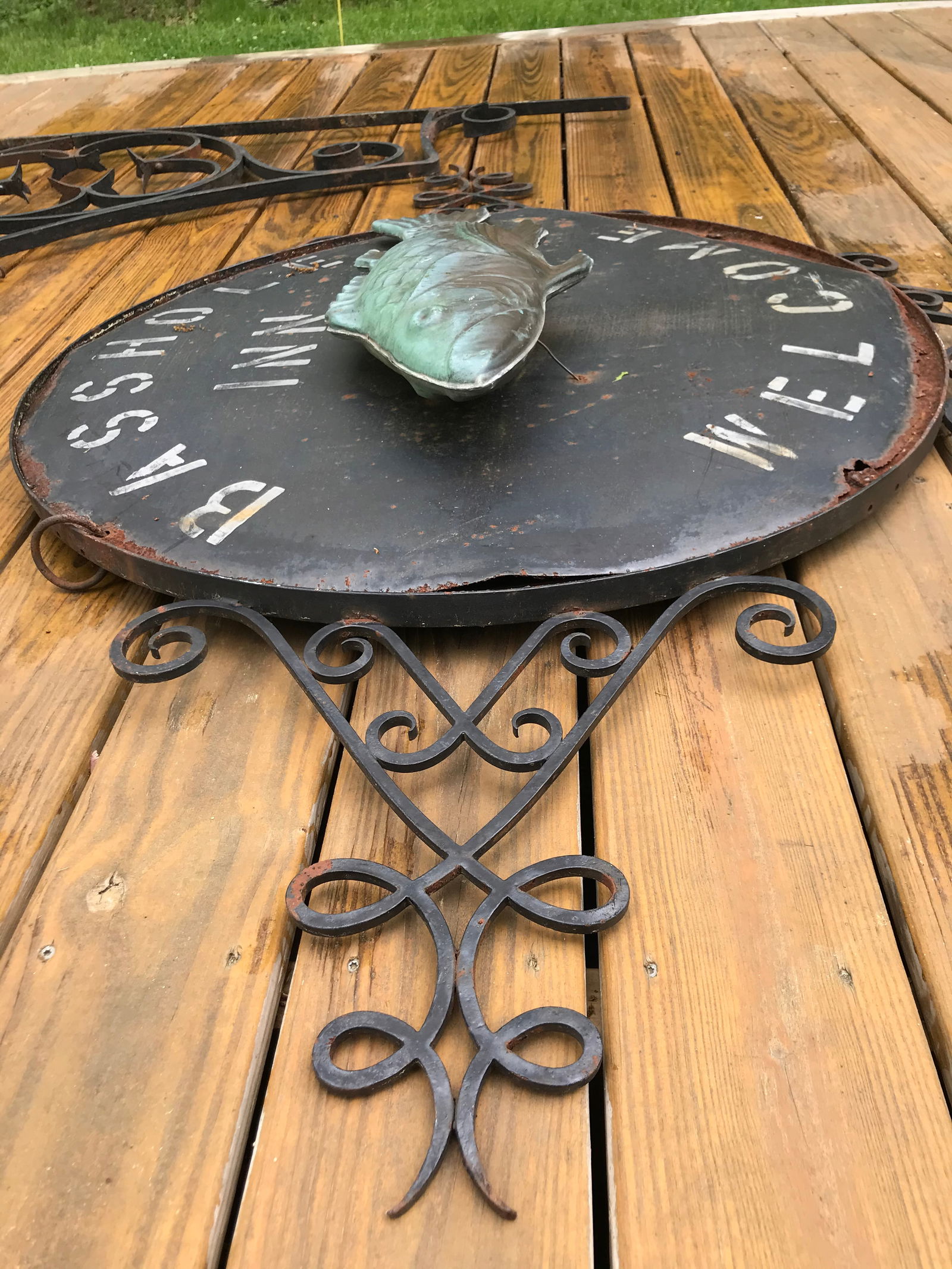 1920's Bass Hole Inn Wrought Iron Outdoor Sign - 7