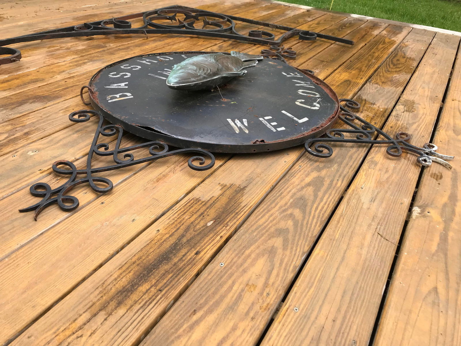 1920's Bass Hole Inn Wrought Iron Outdoor Sign - 9