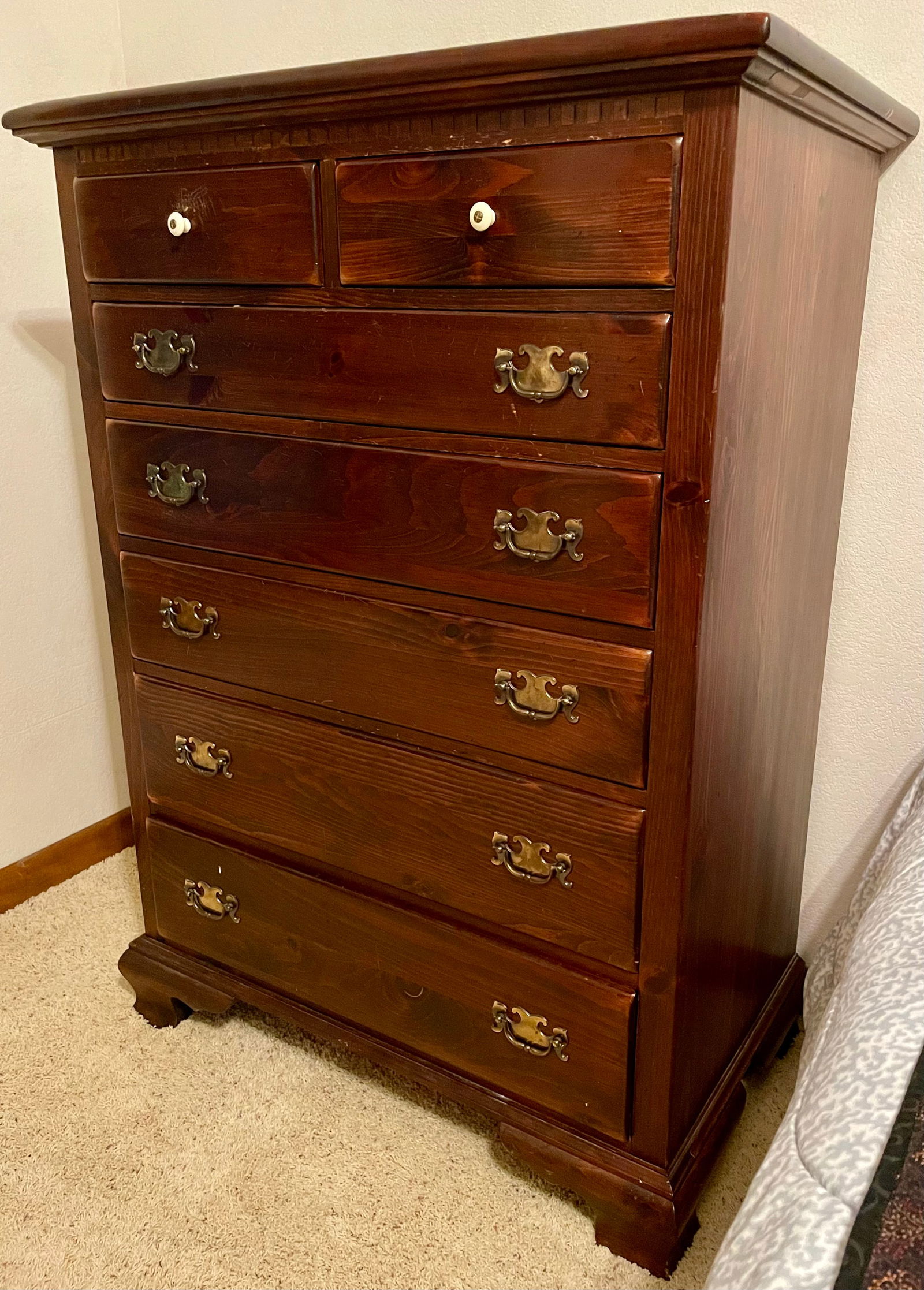 1970s Ethan Allen Old Tavern Collection Pine High Chest 7 Drawers - 2
