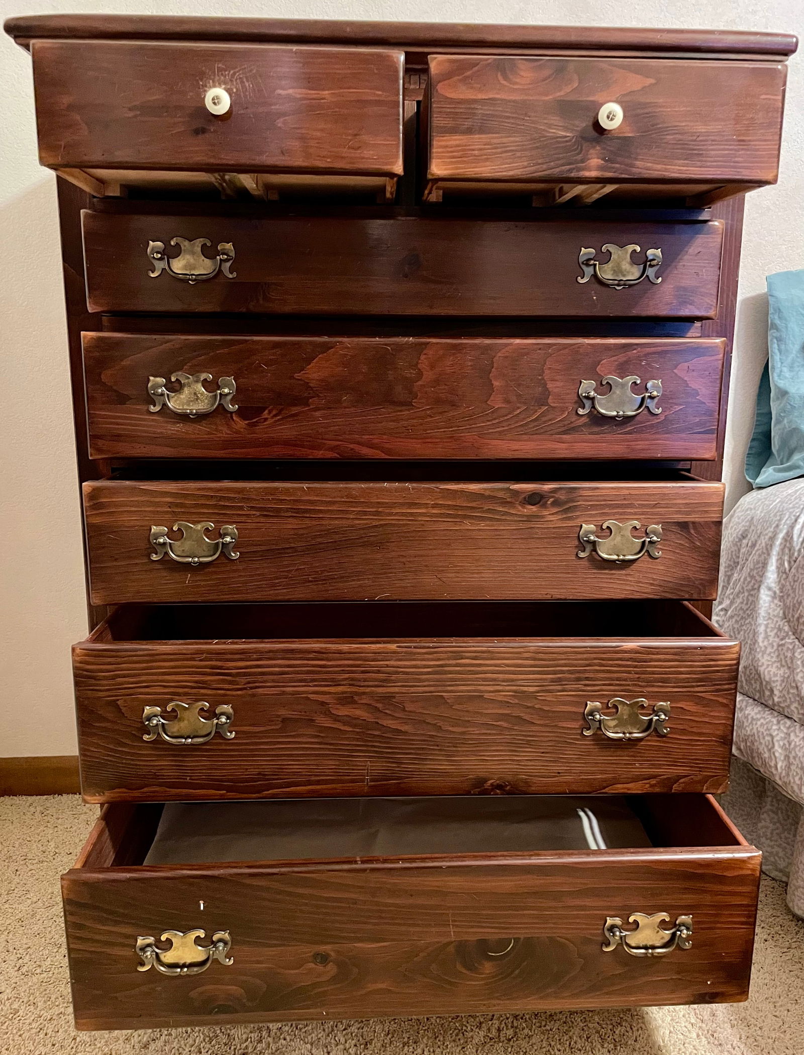 1970s Ethan Allen Old Tavern Collection Pine High Chest 7 Drawers - 7