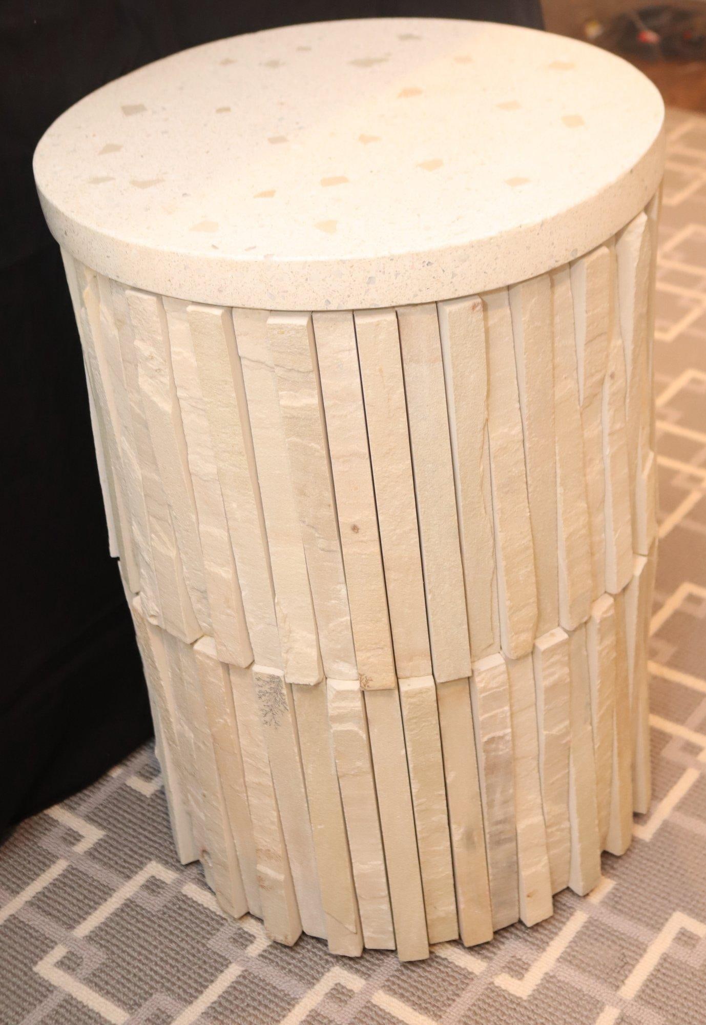1980s Round Travertine Stone Side Table - 10