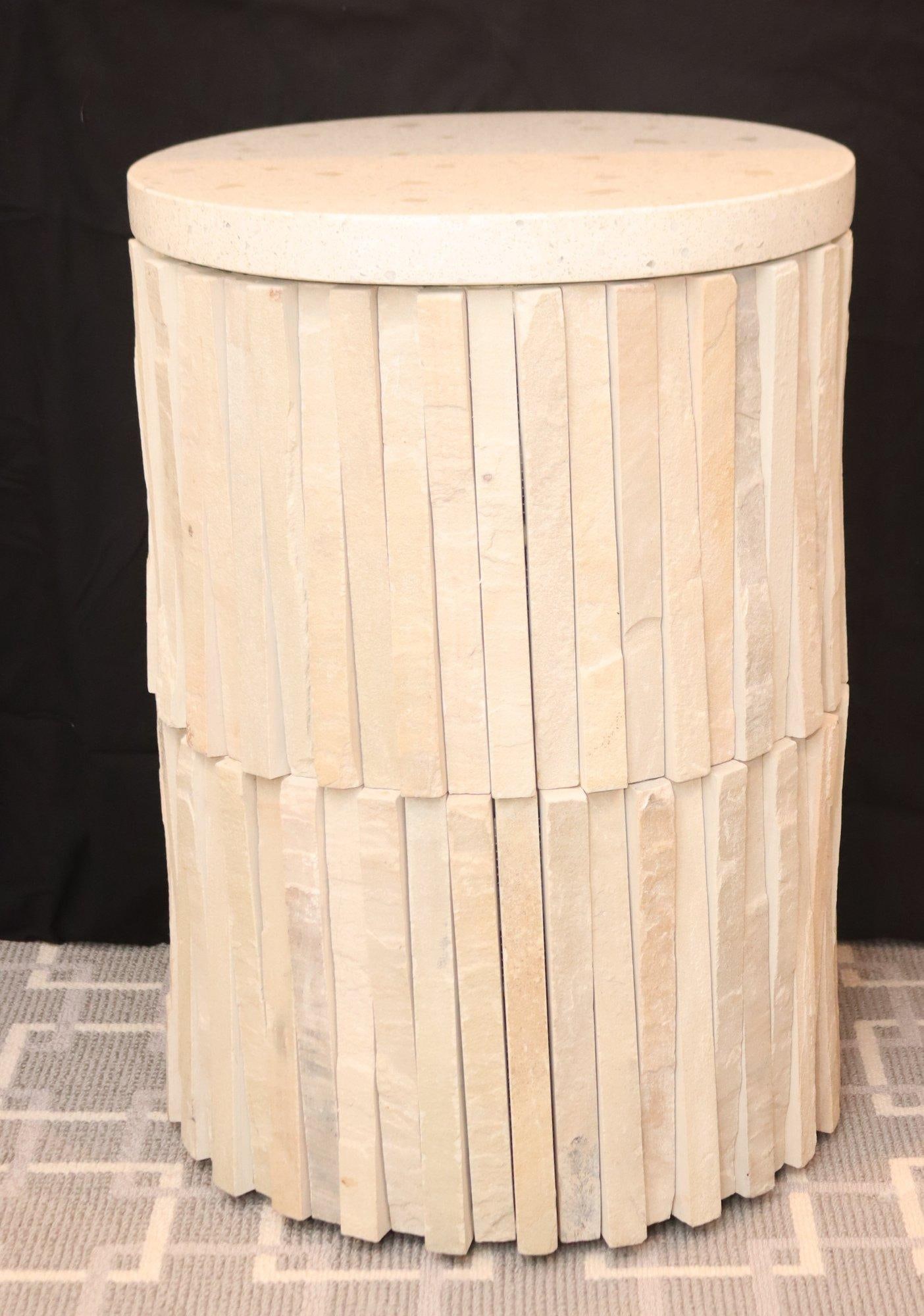 1980s Round Travertine Stone Side Table - 11