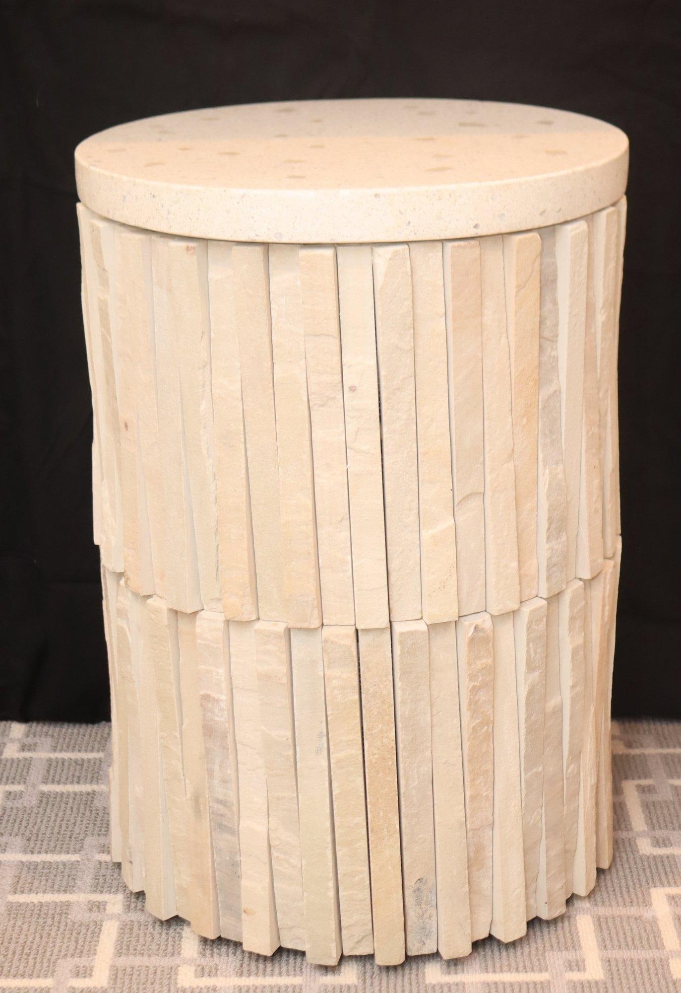 1980s Round Travertine Stone Side Table - 6