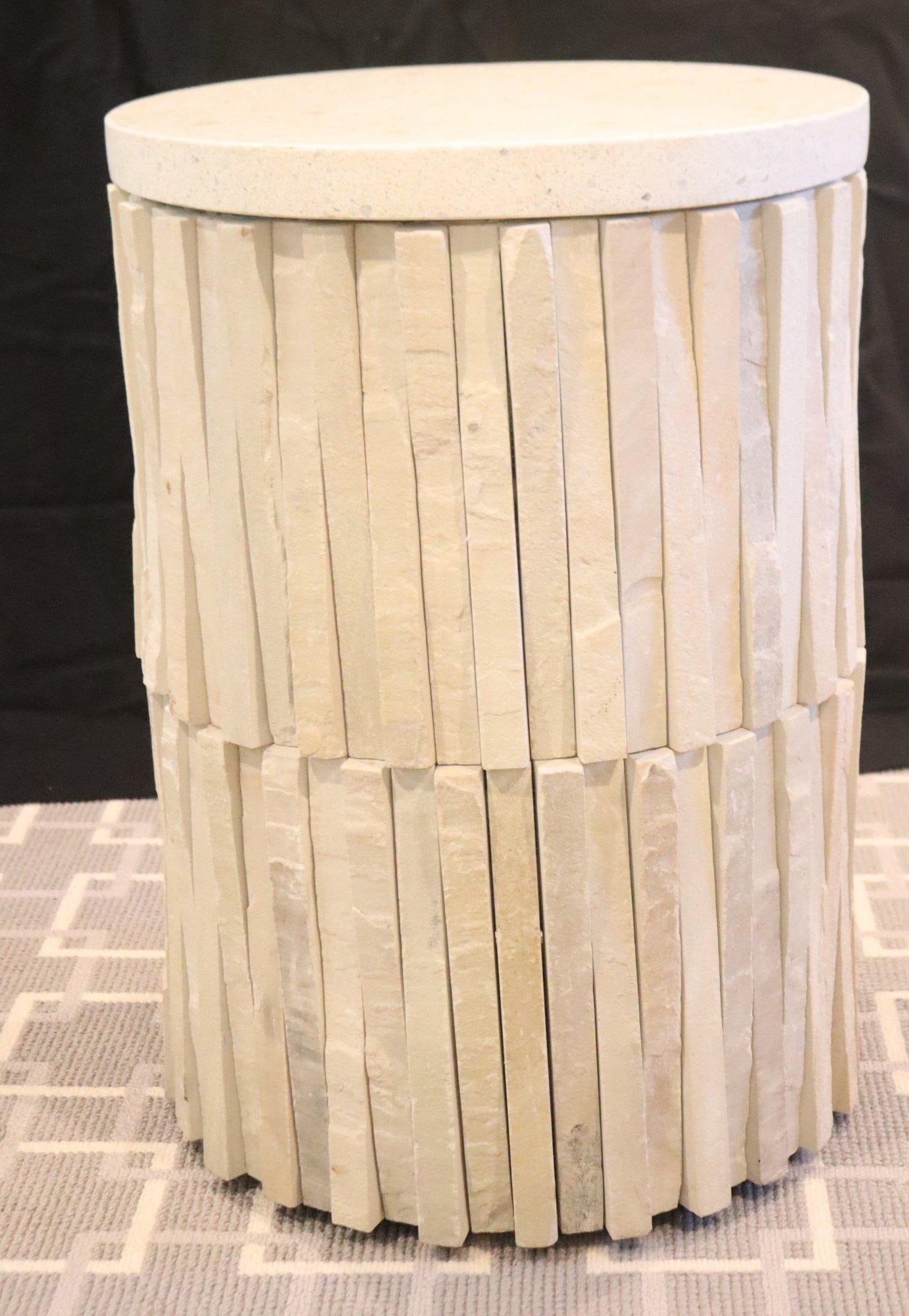 1980s Round Travertine Stone Side Table - 8