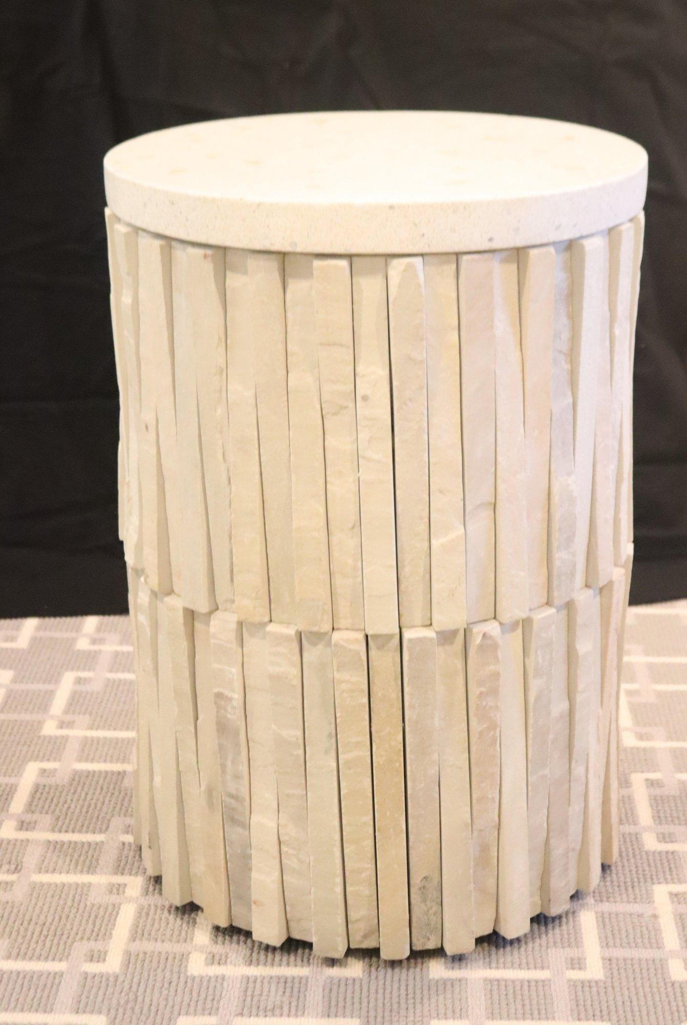 1980s Round Travertine Stone Side Table - 9