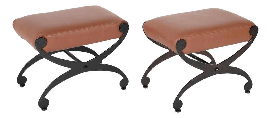 Pair Regency Style Steel Upholstered X-Stools (1 of 6)