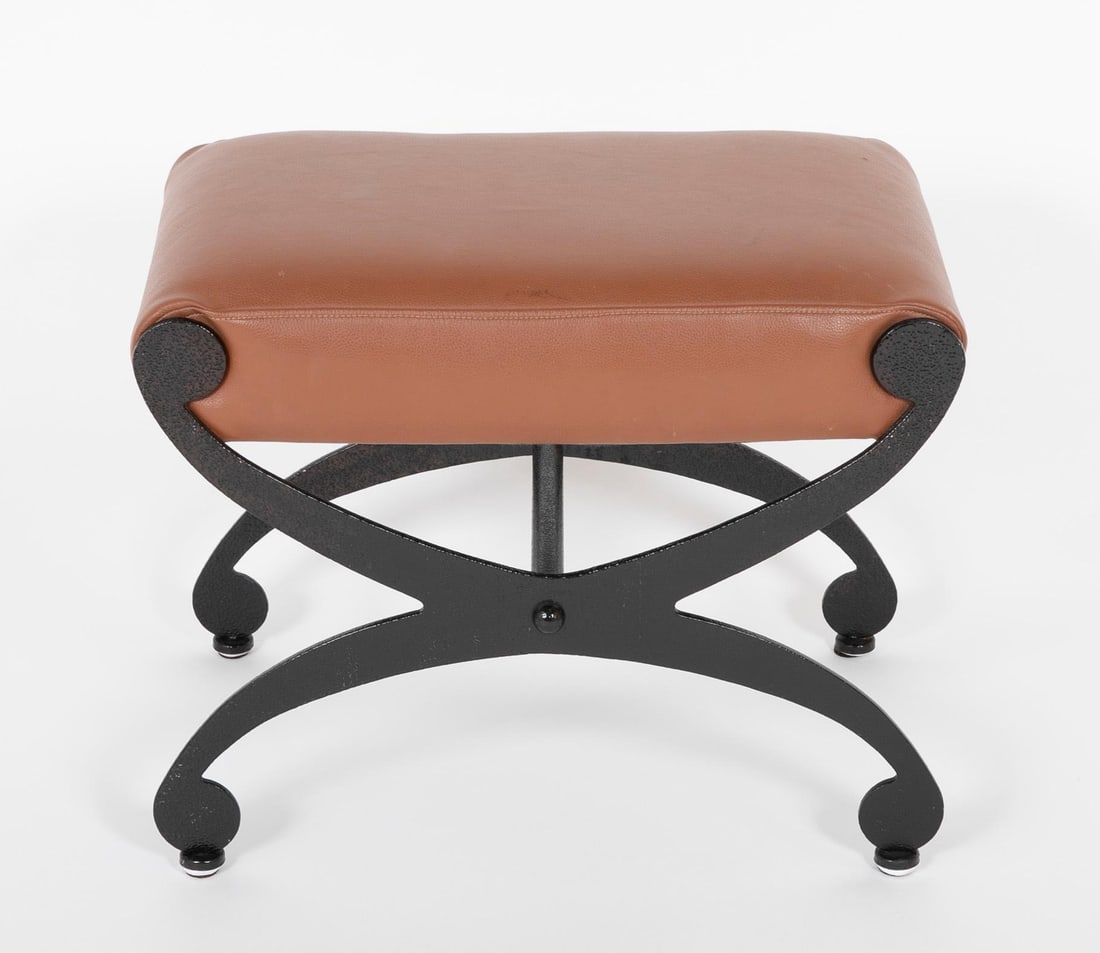 Pair Regency Style Steel Upholstered X-Stools - 2