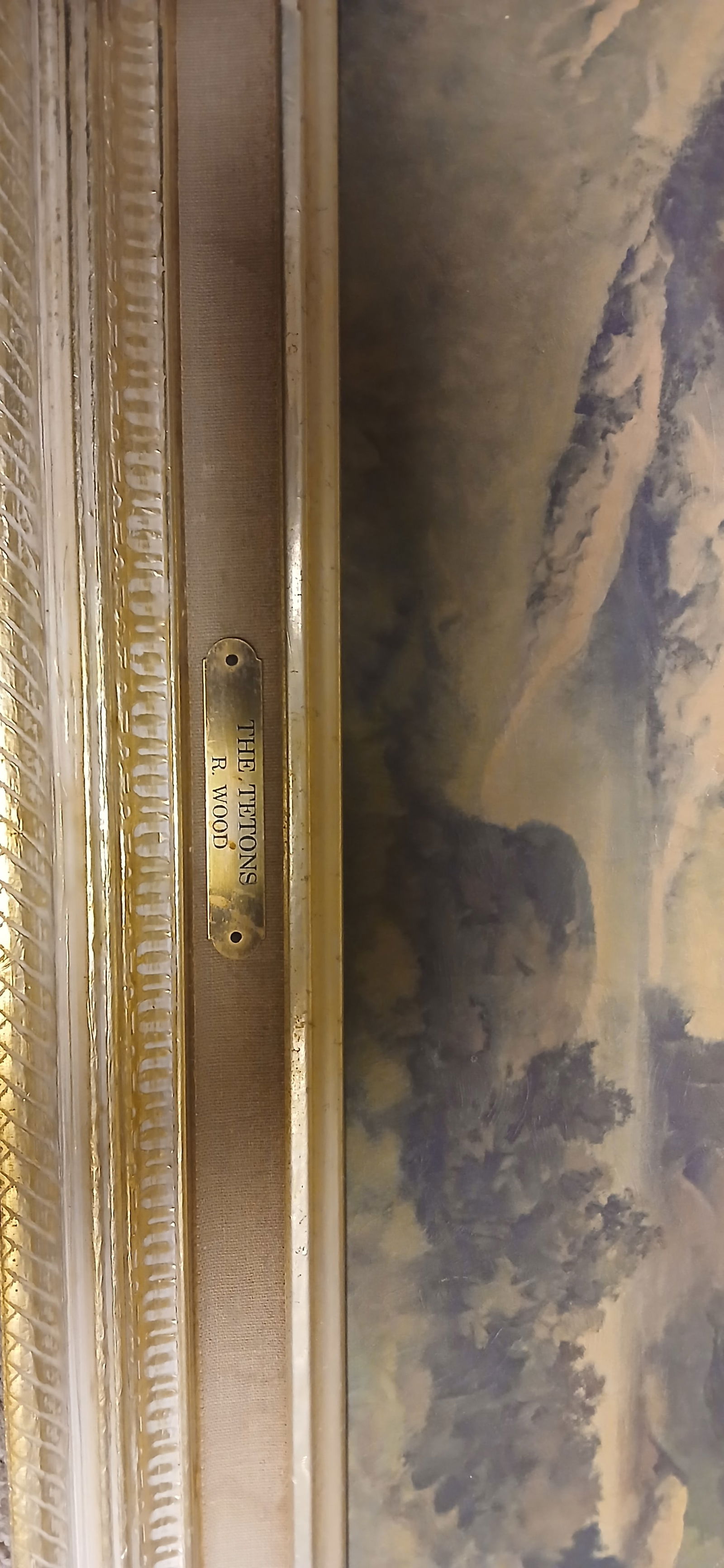 The Tetons by R. Wood - Vintage Framed Landscape Oil Painting - Classic Mountain Scene - 10