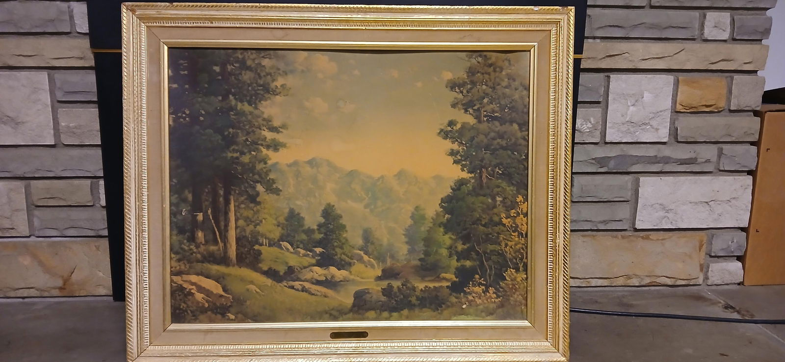 The Tetons by R. Wood - Vintage Framed Landscape Oil Painting - Classic Mountain Scene - 2