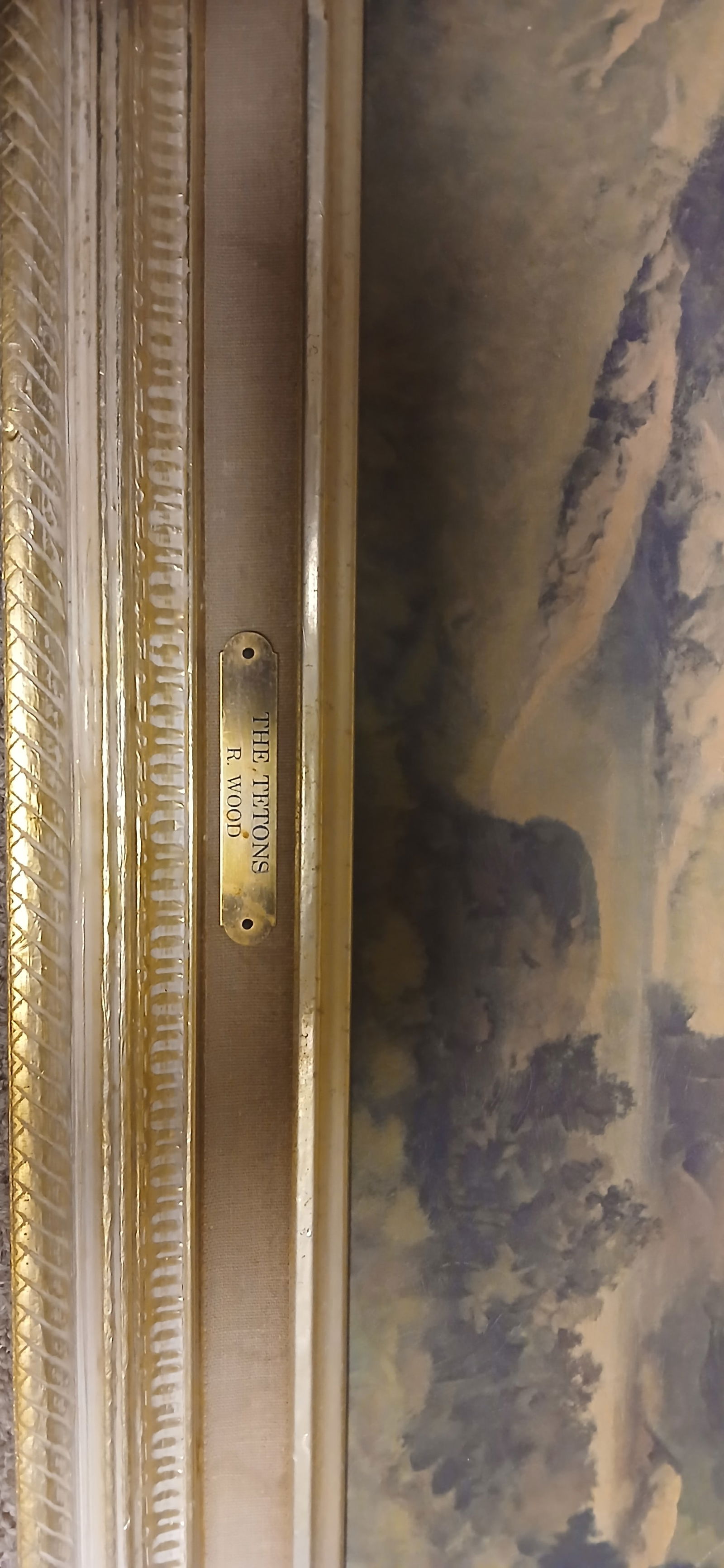 The Tetons by R. Wood - Vintage Framed Landscape Oil Painting - Classic Mountain Scene - 3