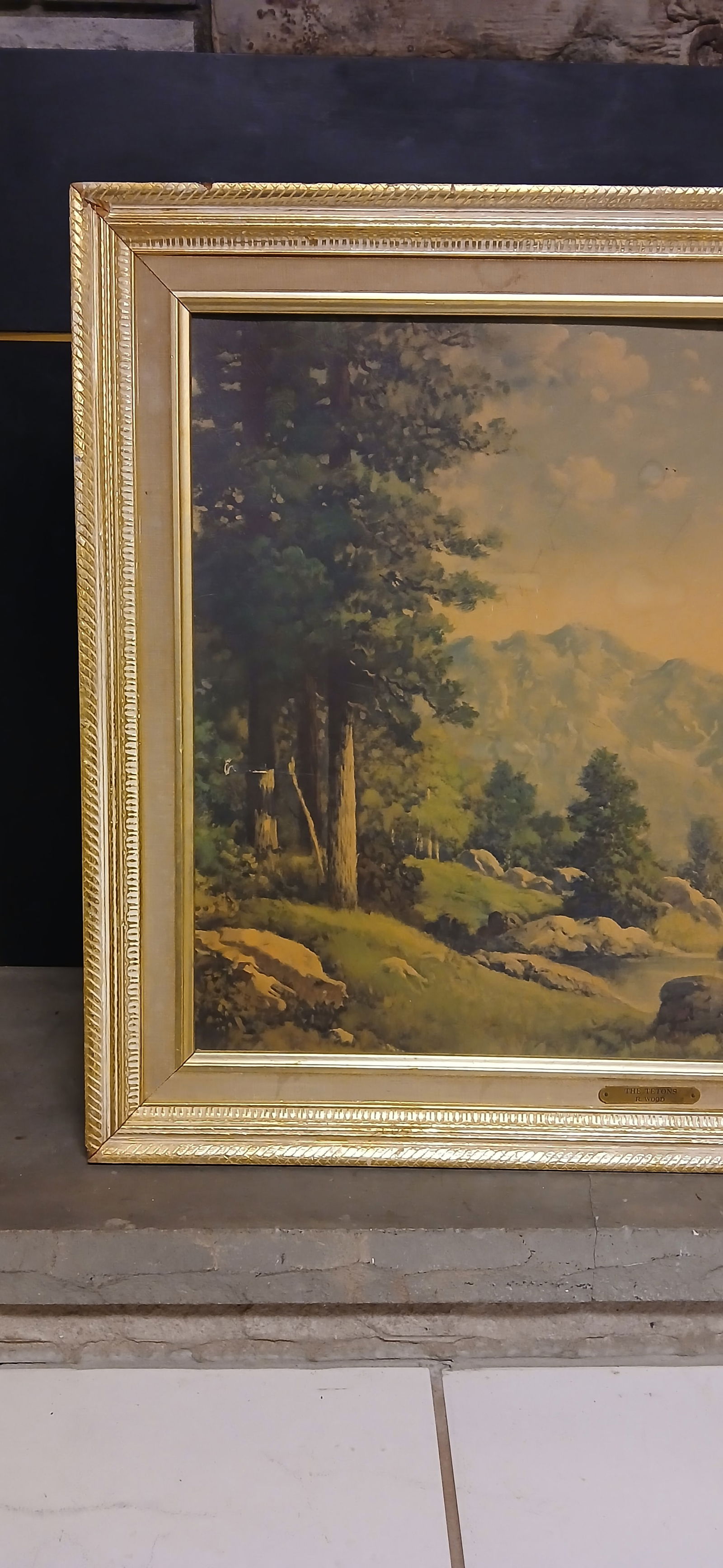 The Tetons by R. Wood - Vintage Framed Landscape Oil Painting - Classic Mountain Scene - 4