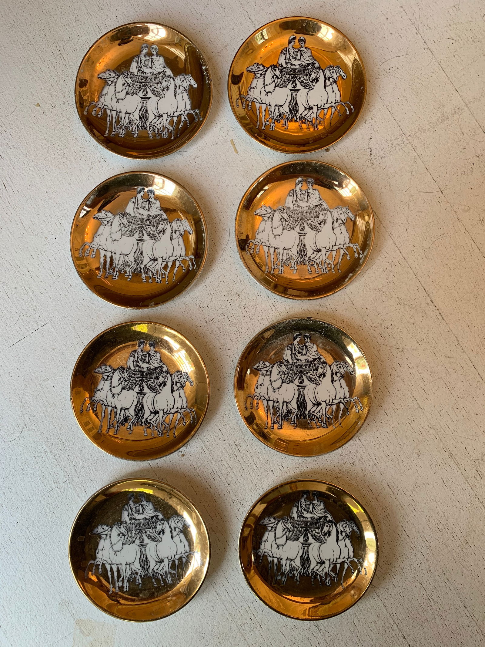1860 P. Fornasetti "Roman Quadriga " Brass Plates - Set of 8 - 2
