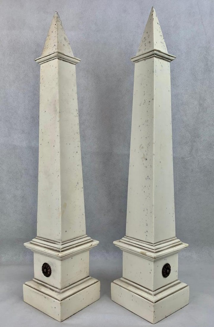 Grand Tour Faux Ivory Neo-Classical Obelisks - a Pair - 2