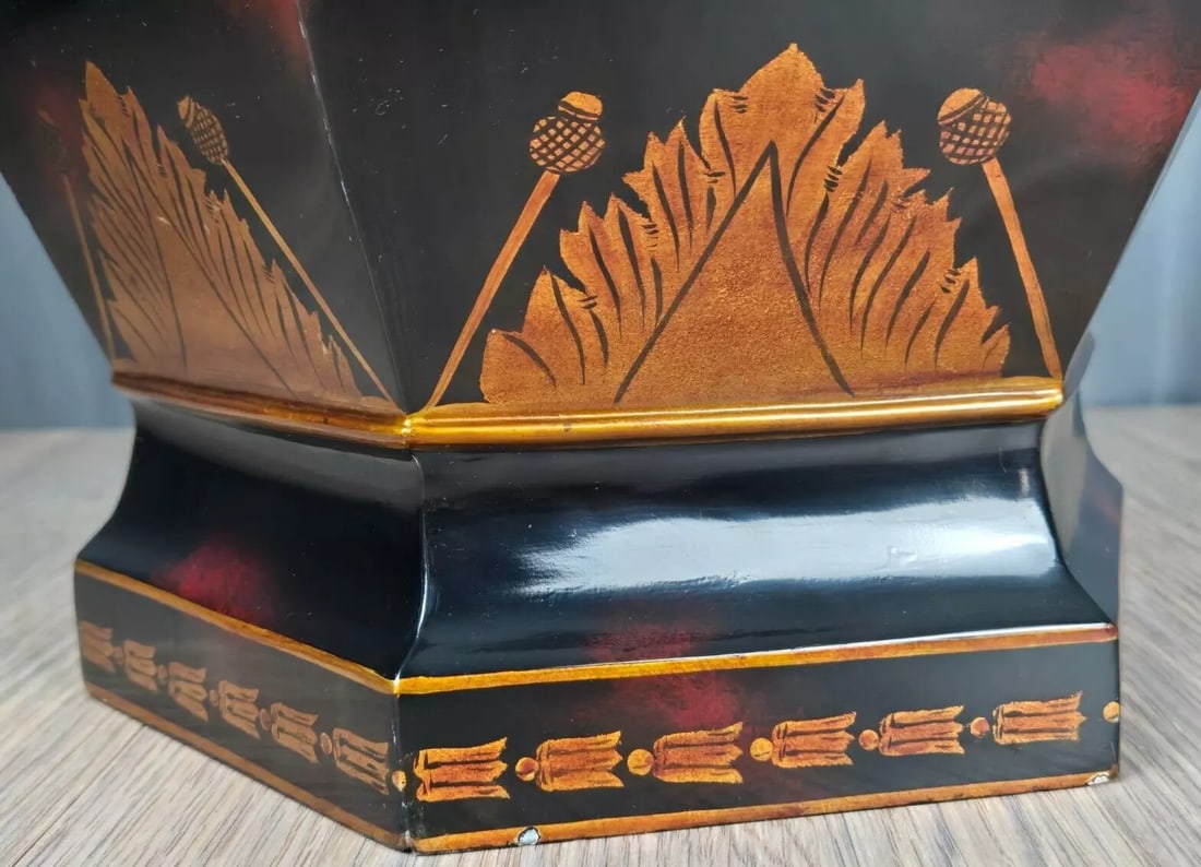 1990s Maitland-Smith Hand Painted Metal Tole Cache Pot Planter - 12