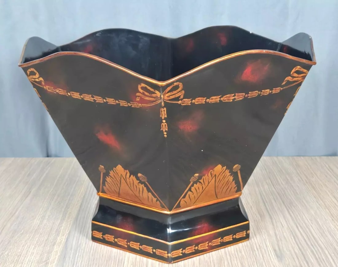 1990s Maitland-Smith Hand Painted Metal Tole Cache Pot Planter - 2