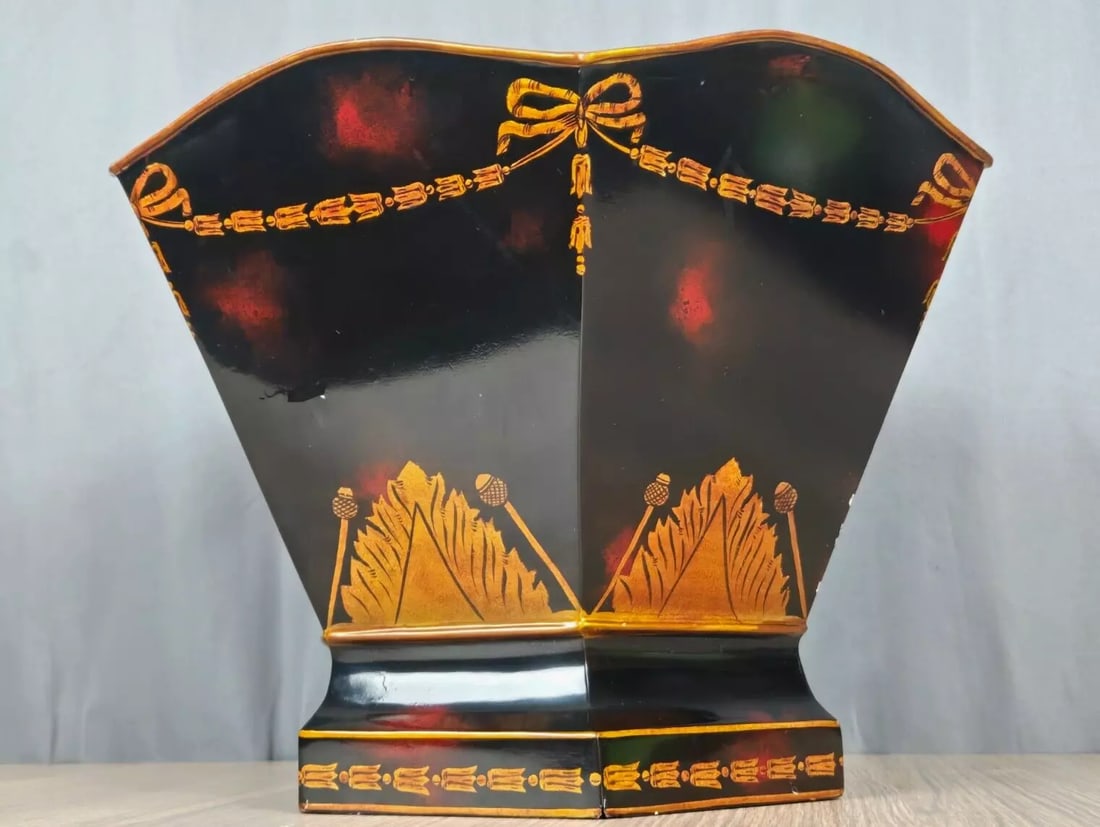 1990s Maitland-Smith Hand Painted Metal Tole Cache Pot Planter - 3