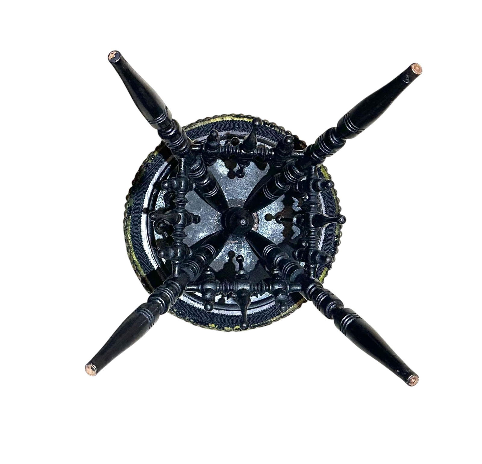 Mid 19th Century Victorian Black Wood Stool Upholstered in ScalamandrÃ© Tiger Velvet - 8