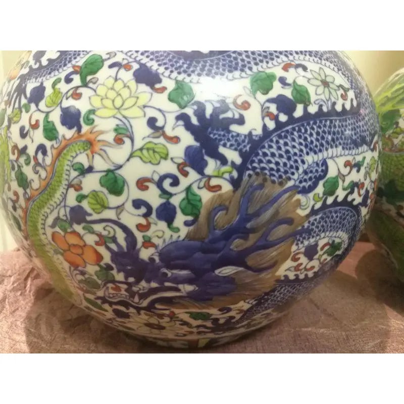 Pair of Chinese Mid 19th Century Porcelain Vases Qing Dynasty Qianlong Marked Blue and White Doucai - 3