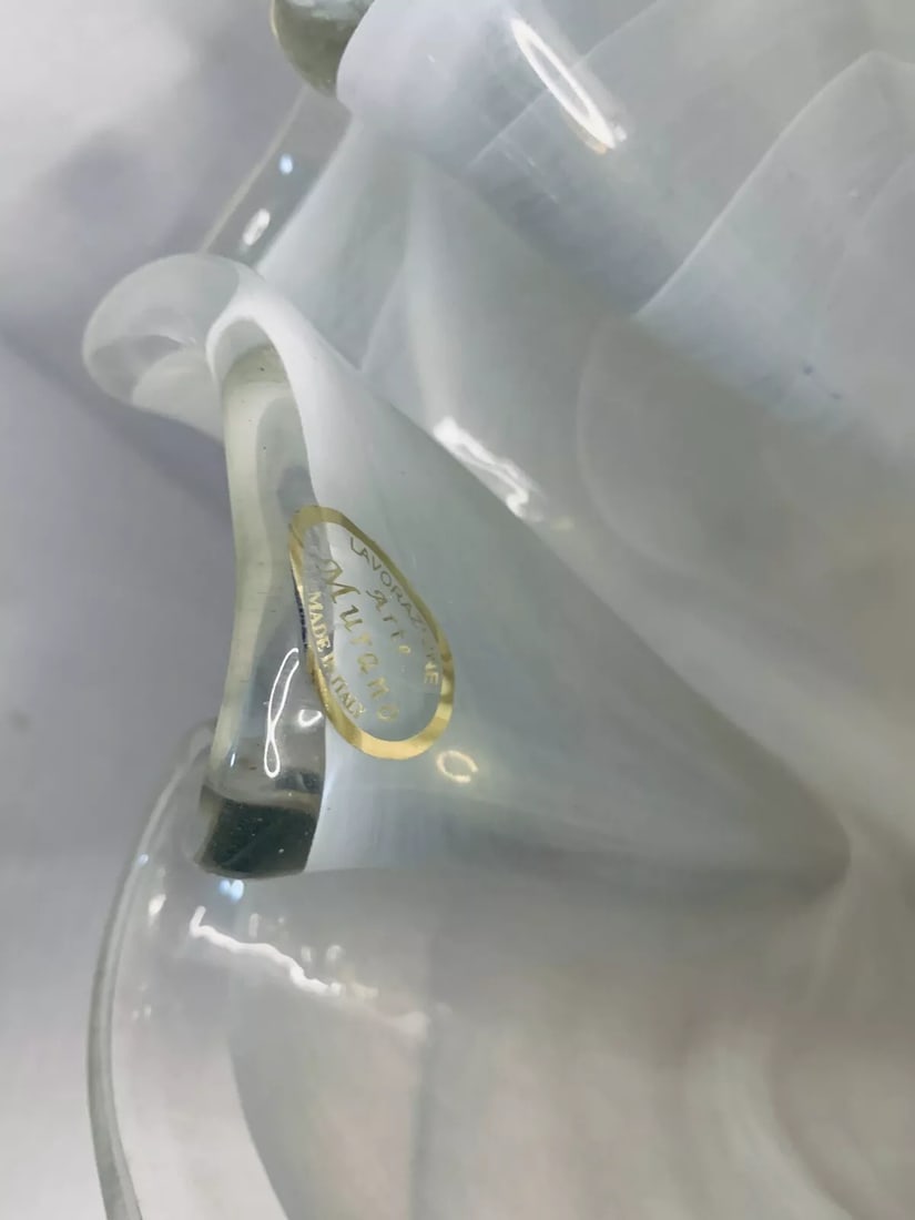 Vintage Murano Large Glass Vase Ruffled Top - 4