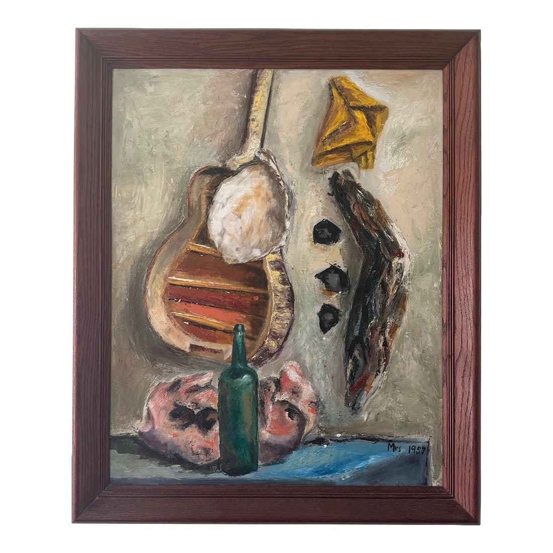 Mid-Century Textural Still Life Painting on Board, Signed Mrs 1957 (1 of 12)