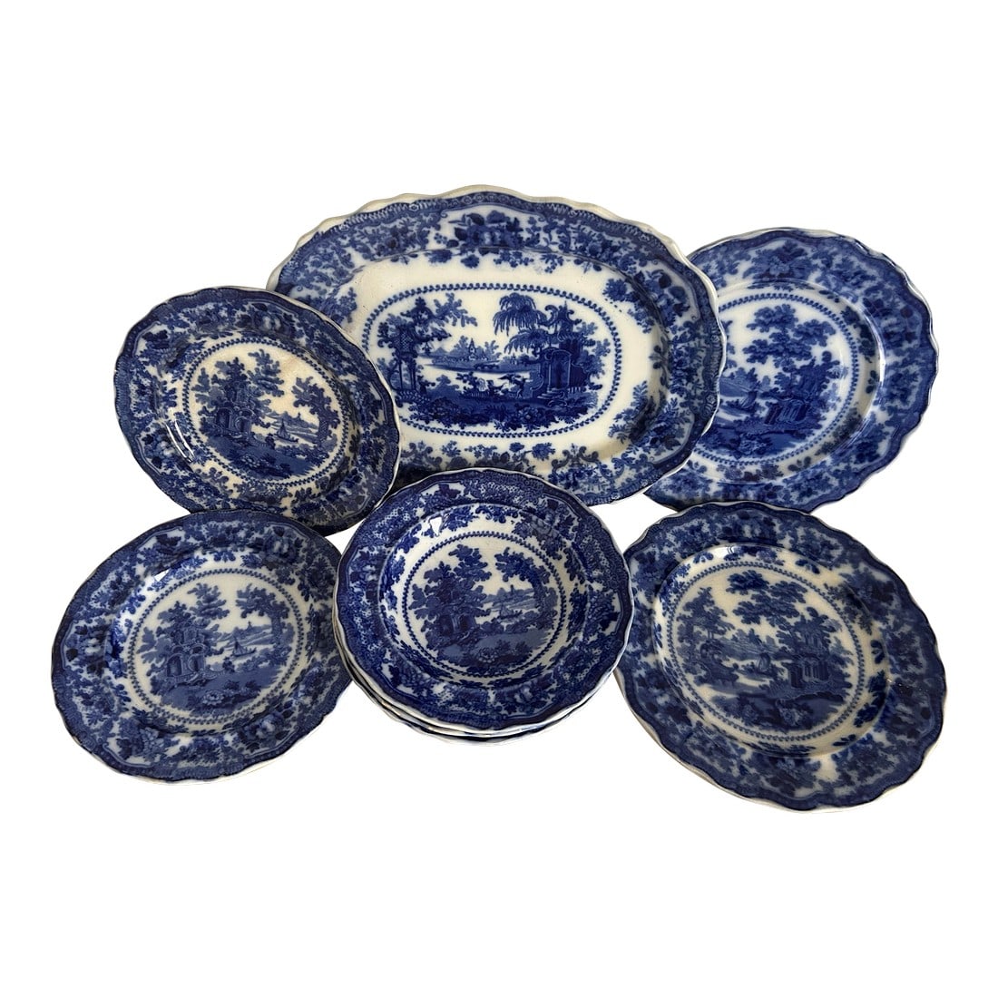 Antique 1893 Flow Blue Stoneware "Fairy Villas" Made in England by W Adams Co. -8 Pieces (1 of 12)