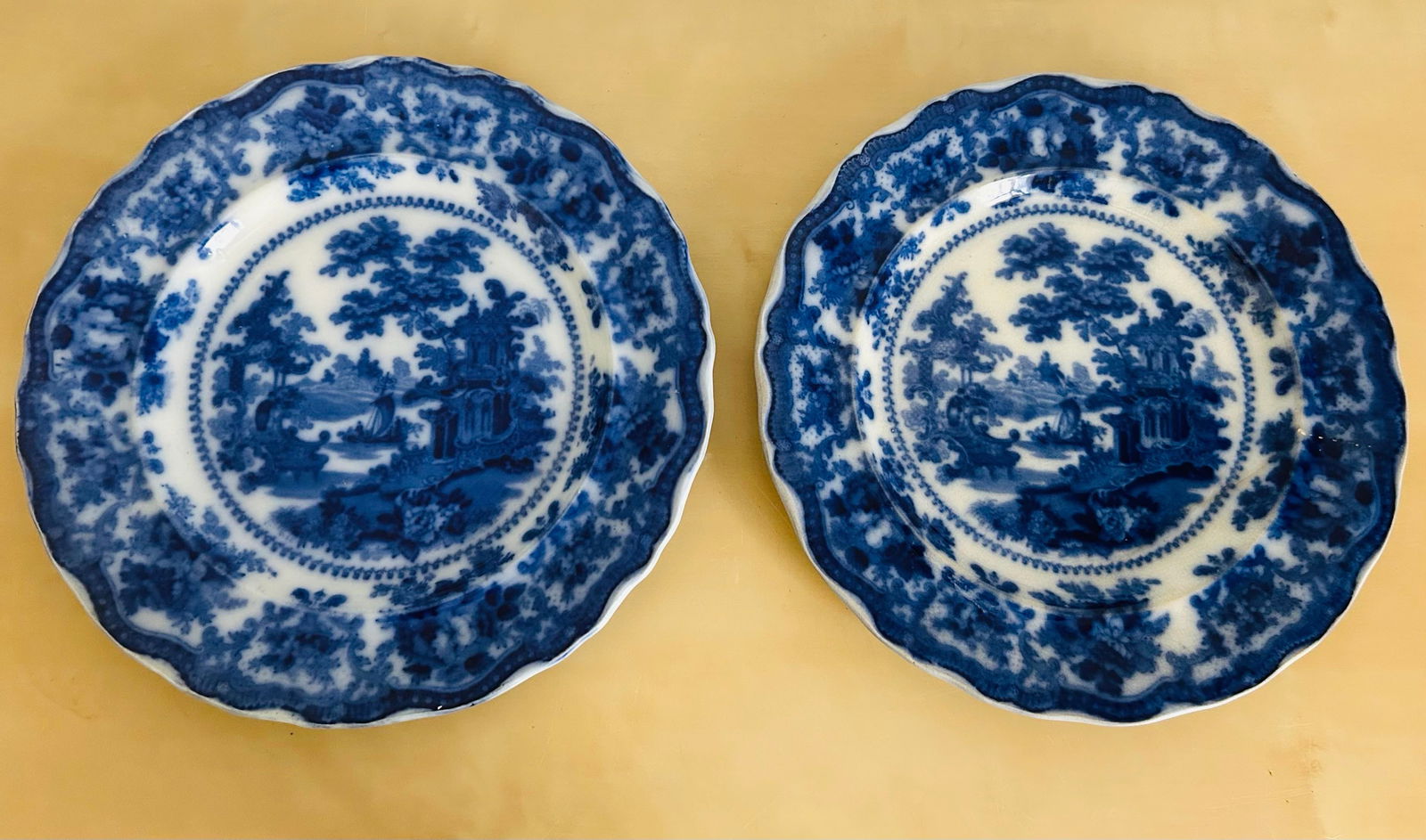 Antique 1893 Flow Blue Stoneware "Fairy Villas" Made in England by W Adams Co. -8 Pieces - 3