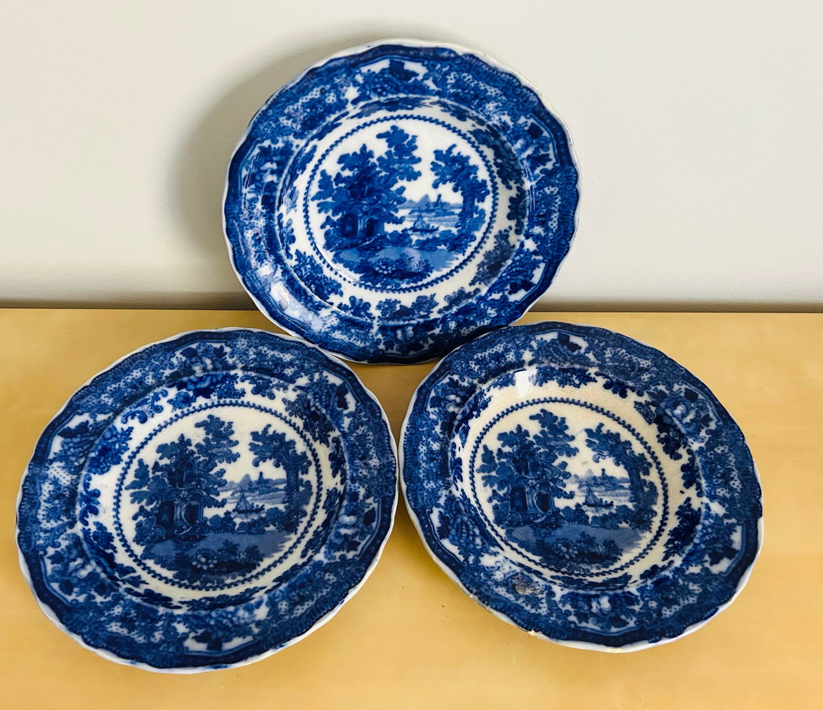 Antique 1893 Flow Blue Stoneware "Fairy Villas" Made in England by W Adams Co. -8 Pieces - 4