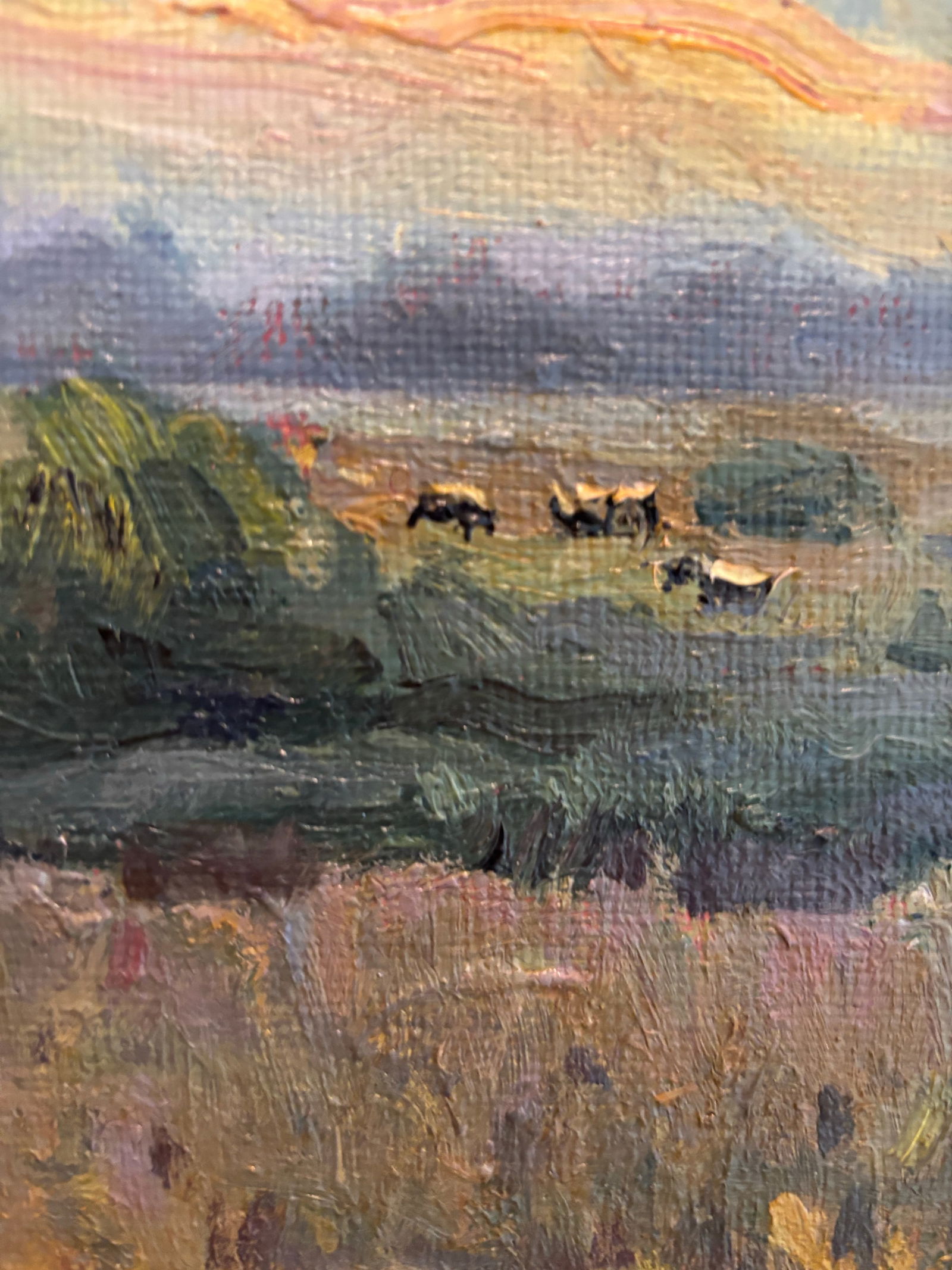 Signed European Impressionist Pastoral Oil Painting With Cows, Framed - 6