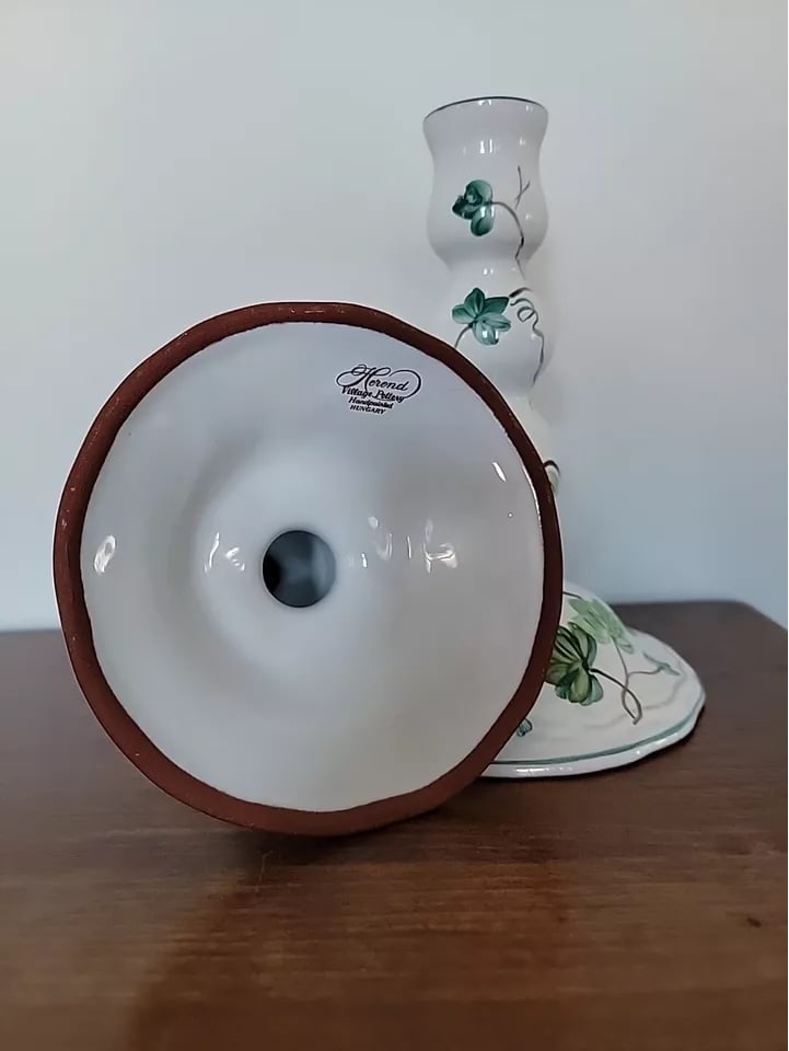 Vintage Herend Hungary Ivy Candlestick Single Candle Holder-Pair - 2