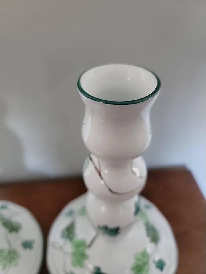 Vintage Herend Hungary Ivy Candlestick Single Candle Holder-Pair - 3