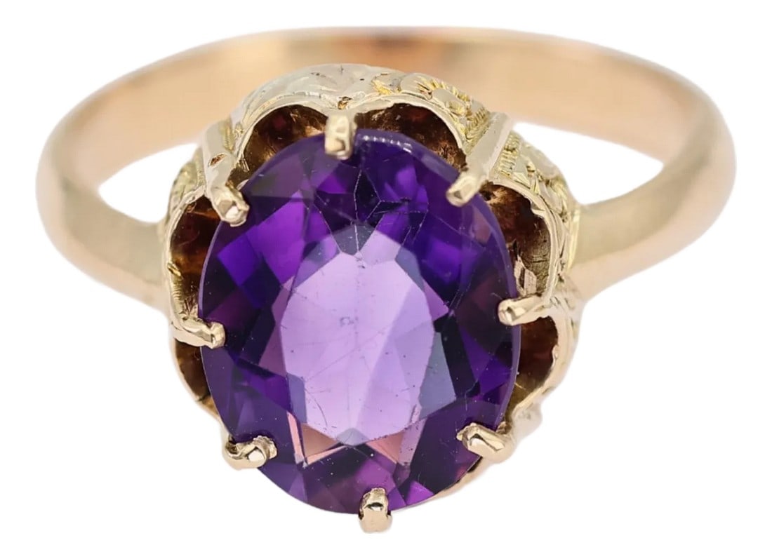 Mid 20th Century Vintage Amethyst Ring 14k (585) Yellow Gold Vintage Amethyst Ring, Size 5 (1 of 9)