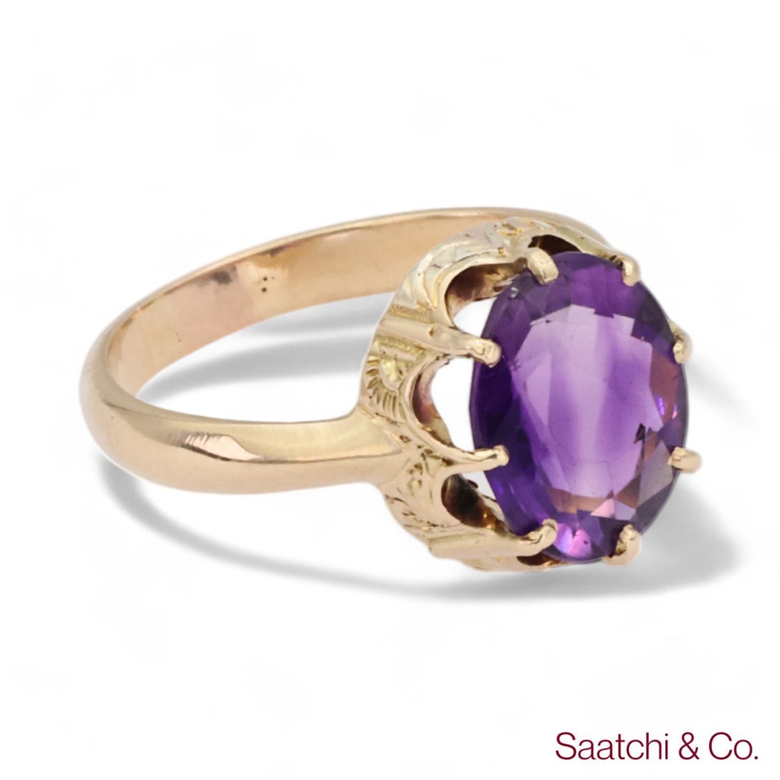 Mid 20th Century Vintage Amethyst Ring 14k (585) Yellow Gold Vintage Amethyst Ring, Size 5 - 2