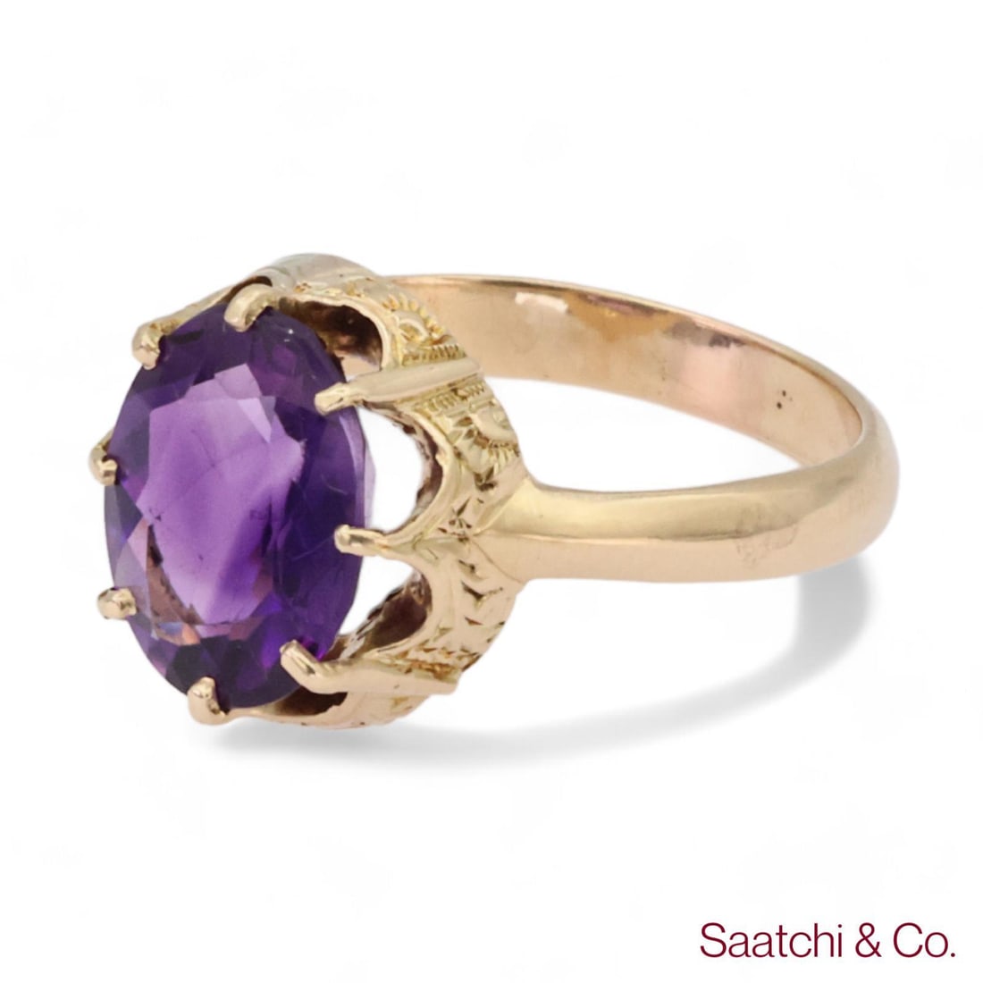 Mid 20th Century Vintage Amethyst Ring 14k (585) Yellow Gold Vintage Amethyst Ring, Size 5 - 3