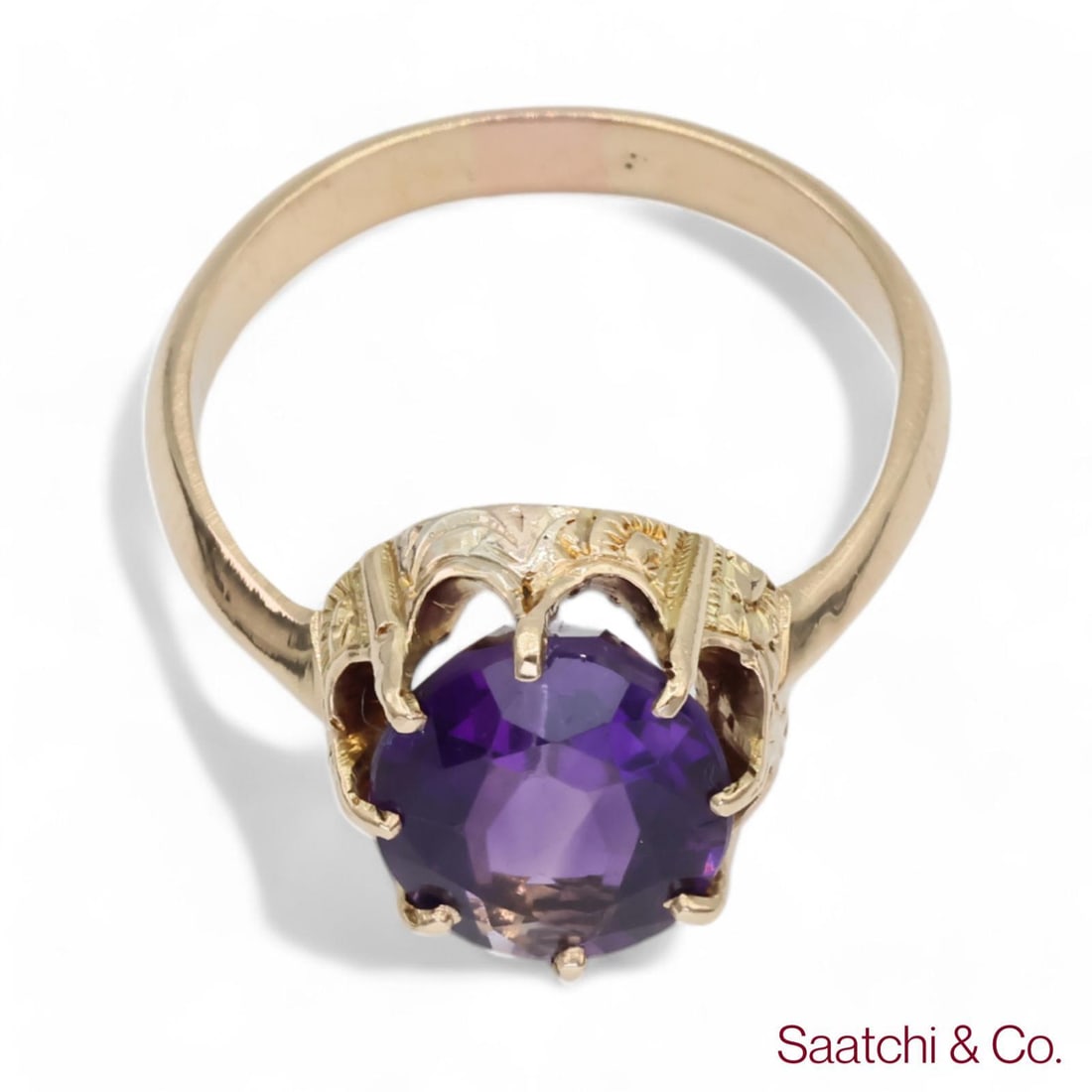 Mid 20th Century Vintage Amethyst Ring 14k (585) Yellow Gold Vintage Amethyst Ring, Size 5 - 4