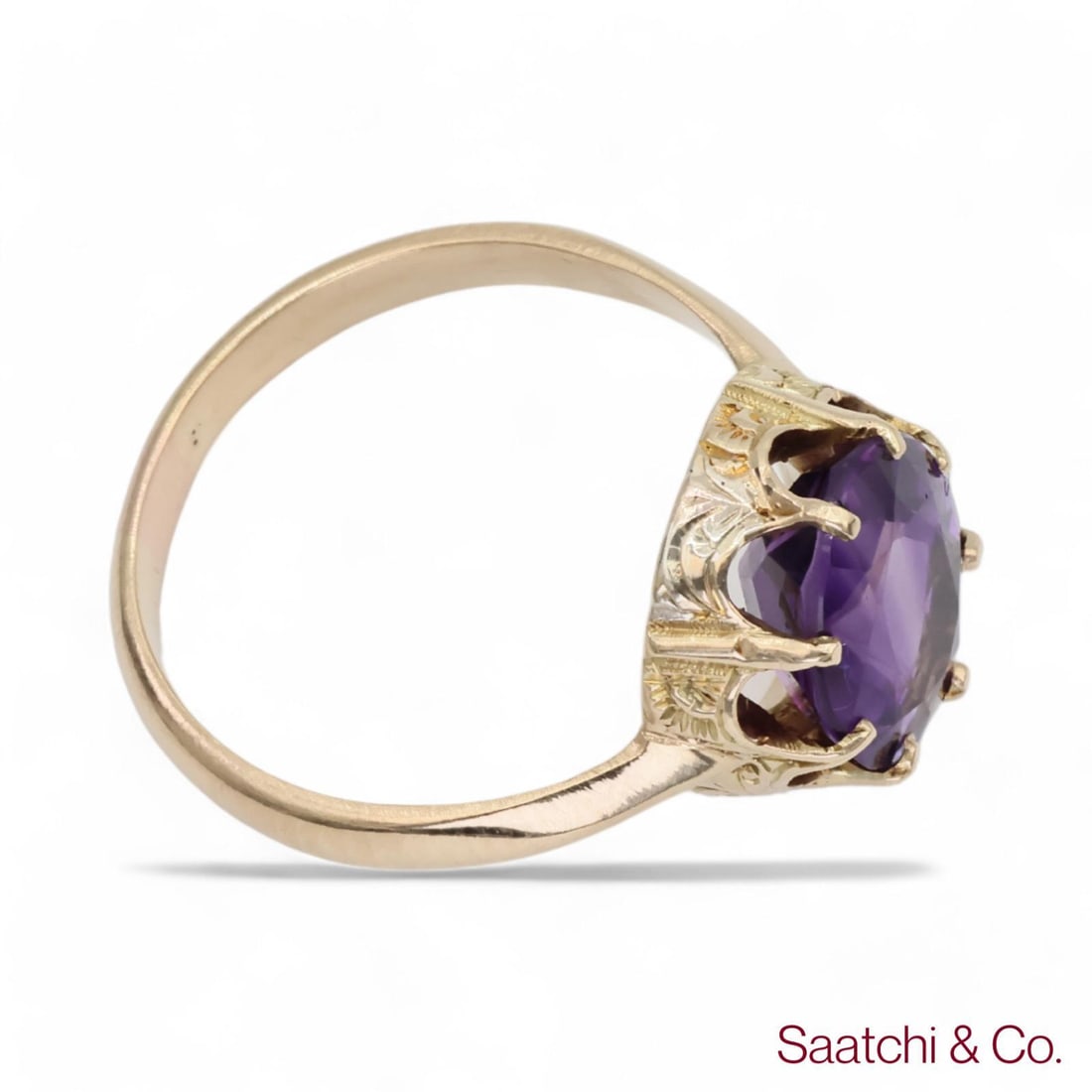 Mid 20th Century Vintage Amethyst Ring 14k (585) Yellow Gold Vintage Amethyst Ring, Size 5 - 5