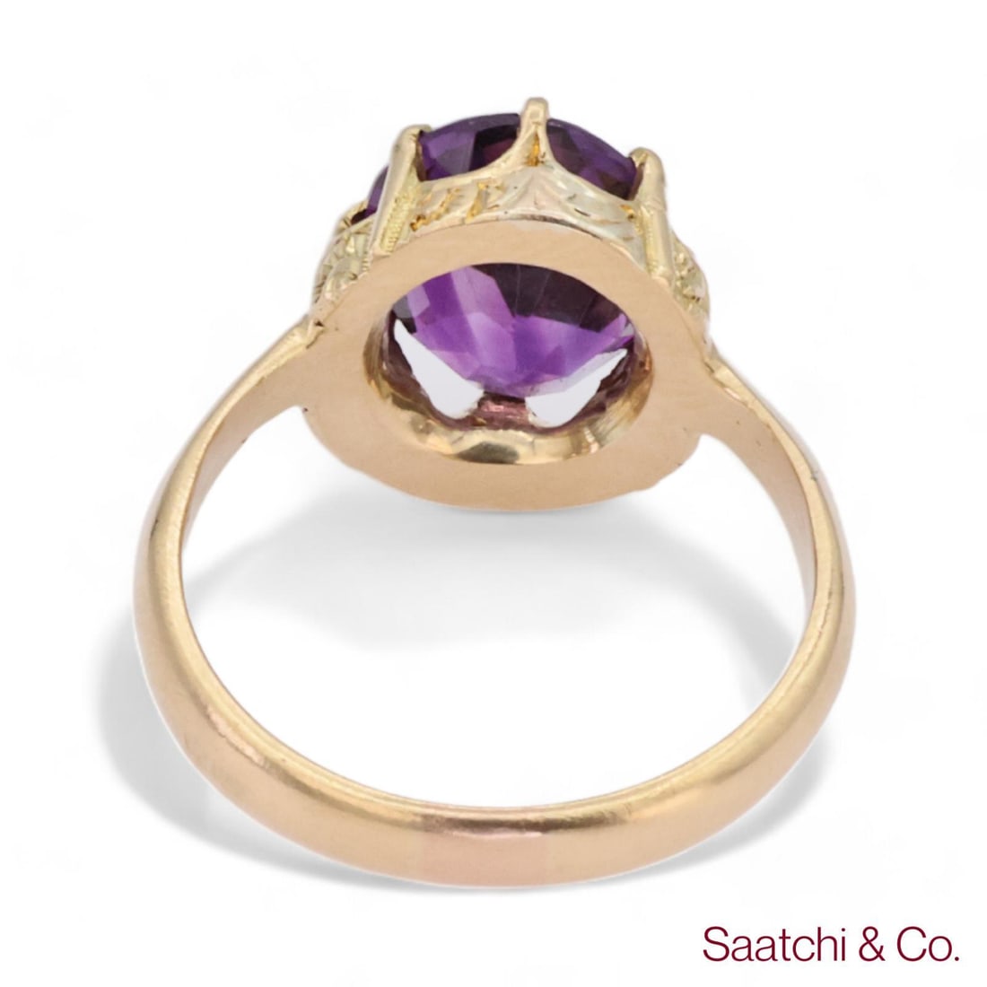 Mid 20th Century Vintage Amethyst Ring 14k (585) Yellow Gold Vintage Amethyst Ring, Size 5 - 8