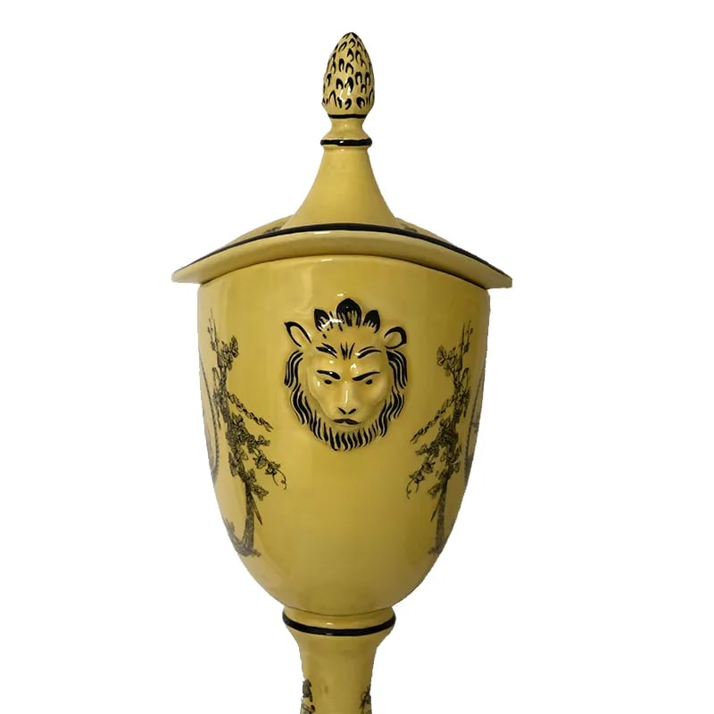 Mottahedeh Yellow Ceramic Cachepots - a Pair for the Fireplace Mantel - 2