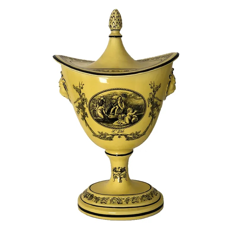 Mottahedeh Yellow Ceramic Cachepots - a Pair for the Fireplace Mantel - 3