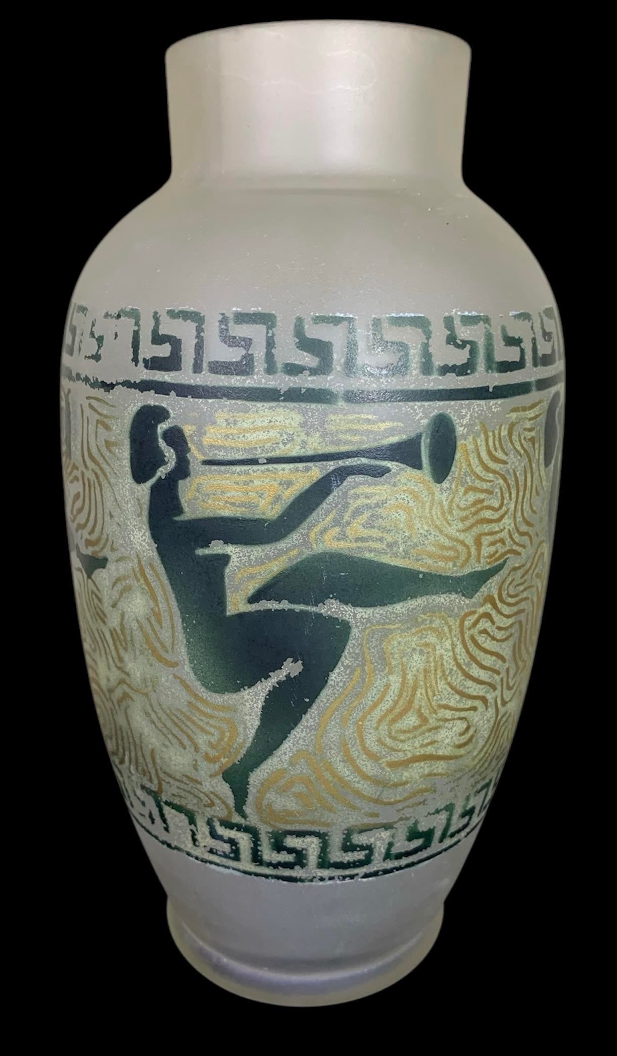 French Art Deco Nudes Playing Horns Opaline Vase Signed Loti Nancy C 1920 - 3