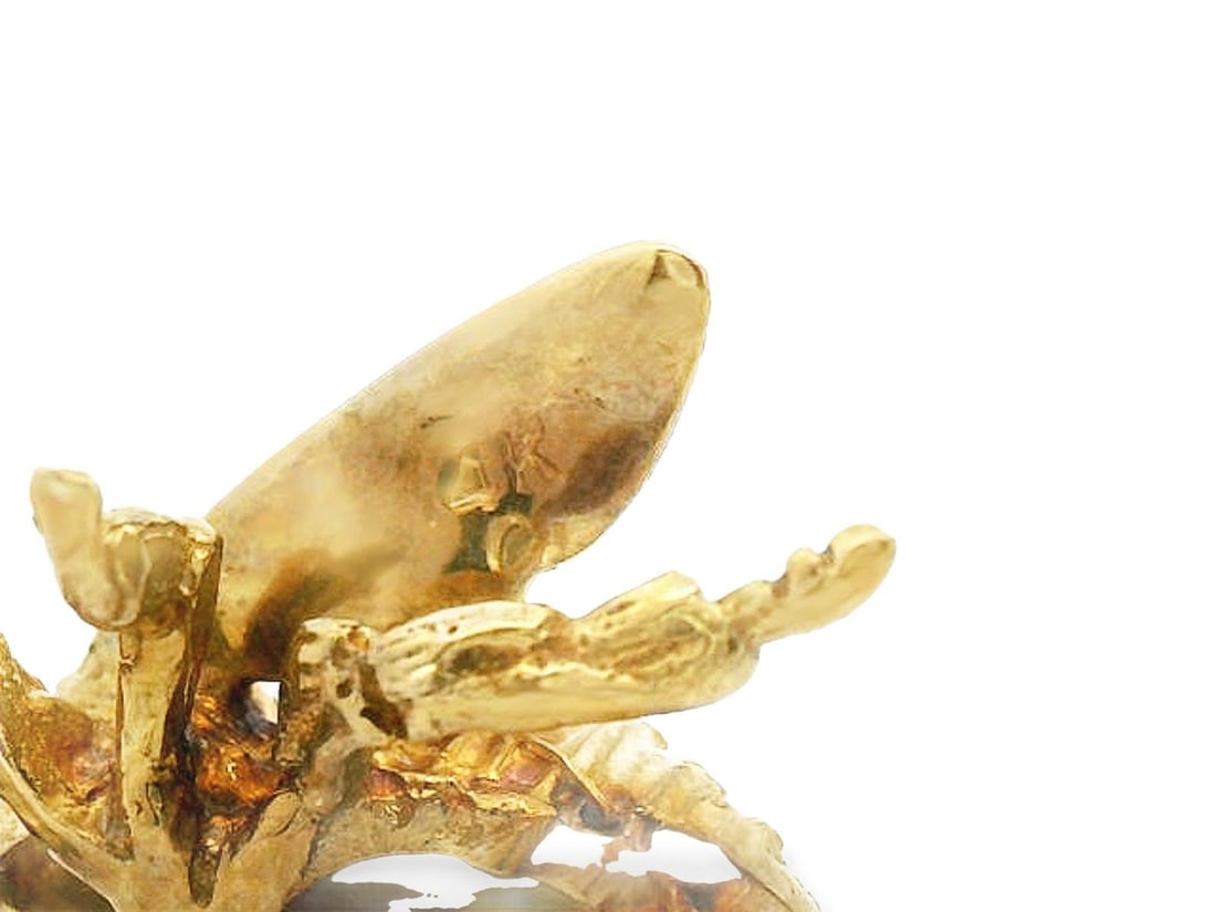 1980s 14k Yellow Gold & Emerald Bee Brooch - 10